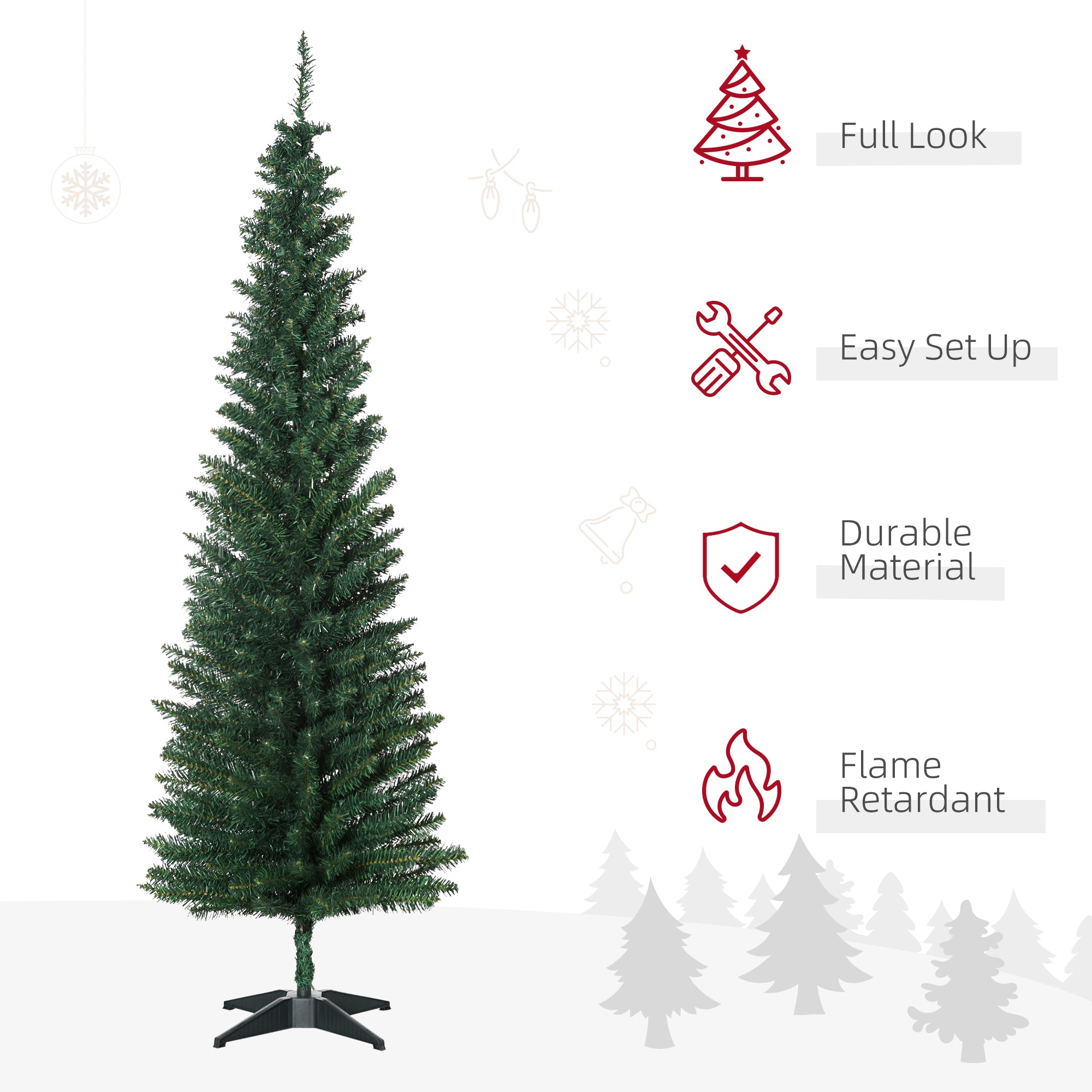 6' Artificial Pencil Christmas Tree Slim Xmas Tree with 390 Realistic Branch Tips and Stand Green