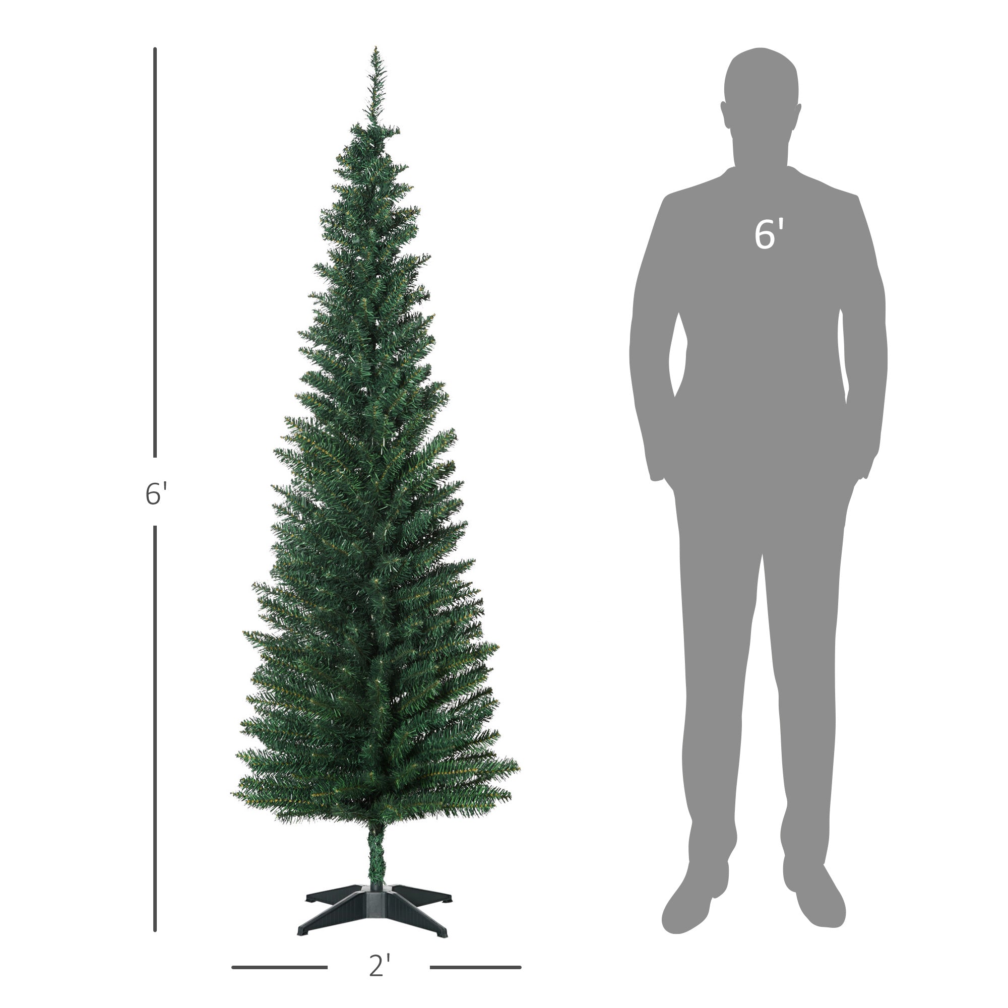 6' Artificial Pencil Christmas Tree Slim Xmas Tree with 390 Realistic Branch Tips and Stand Green