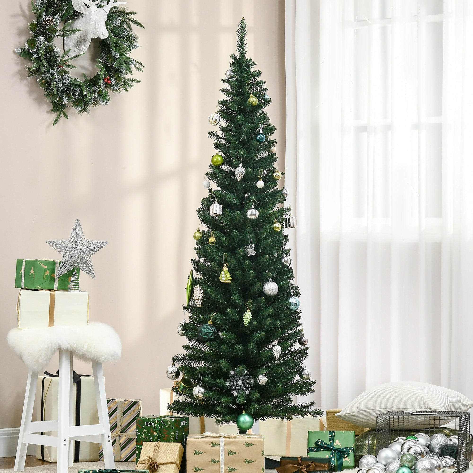 6' Artificial Pencil Christmas Tree Slim Xmas Tree with 390 Realistic Branch Tips and Stand Green