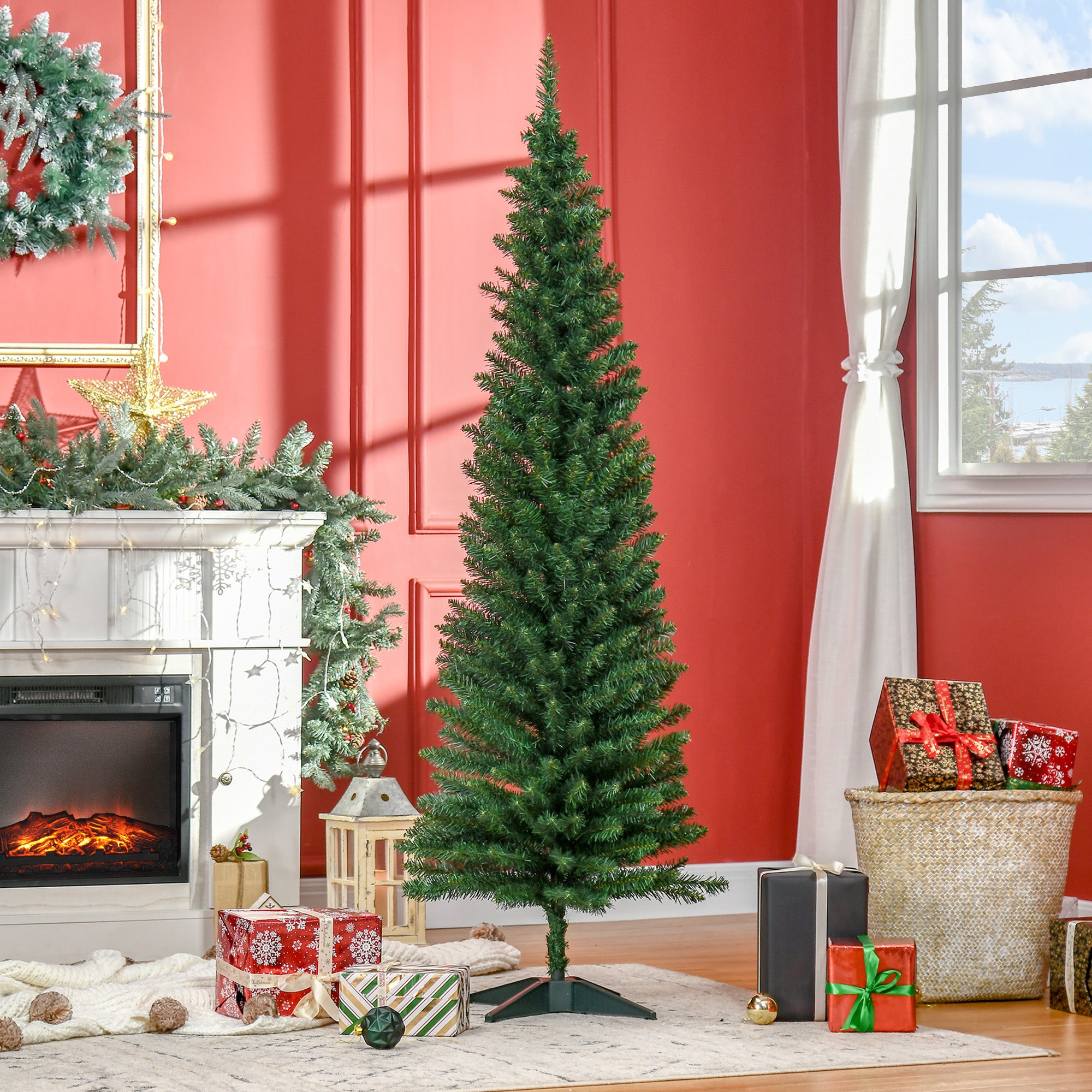 6' Artificial Pencil Christmas Tree Slim Xmas Tree with 390 Realistic Branch Tips and Stand Green