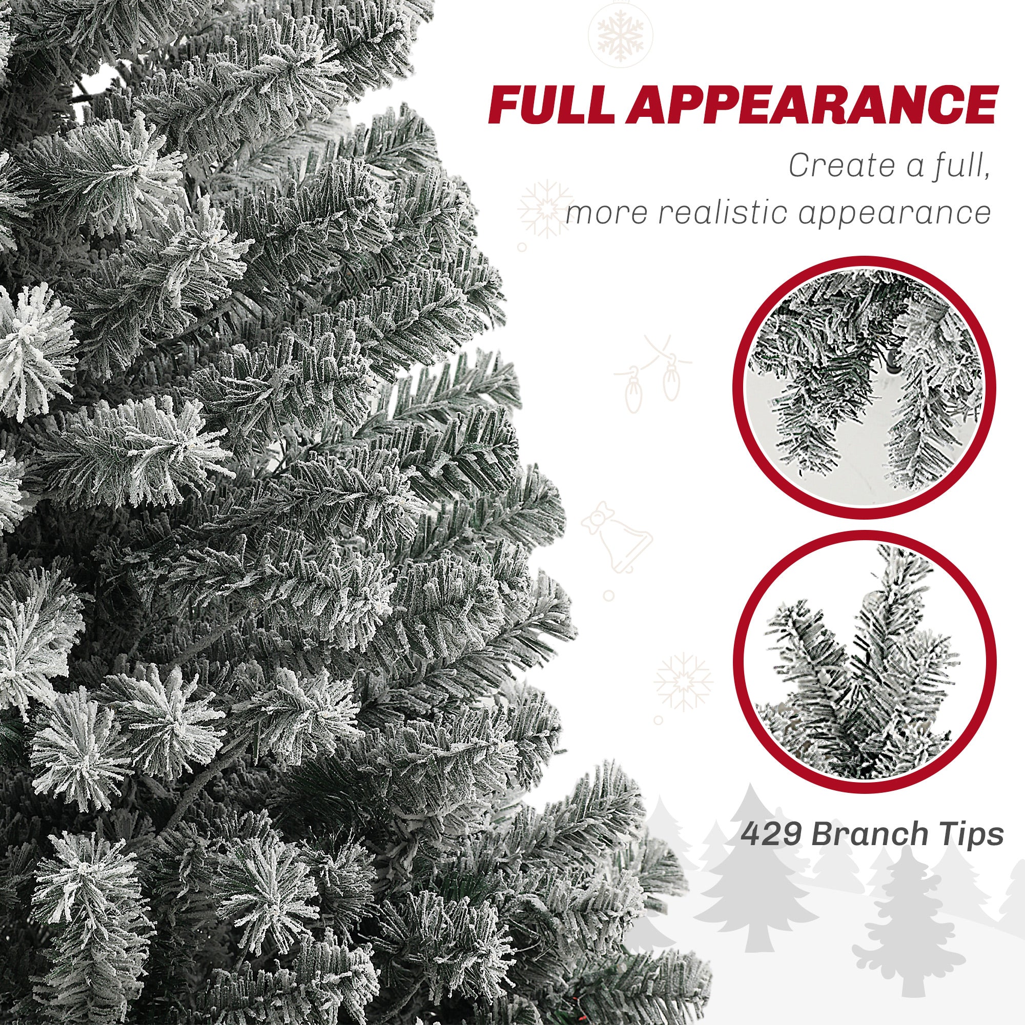 HOMCOM 9ft Pre-Lit Pencil Christmas Tree with Remote, Adjustable Brightness, Artificial Christmas Tree with 310 Dual Colour LEDs, 895 Tips, Metal Stand, Flocked Xmas Tree, Green