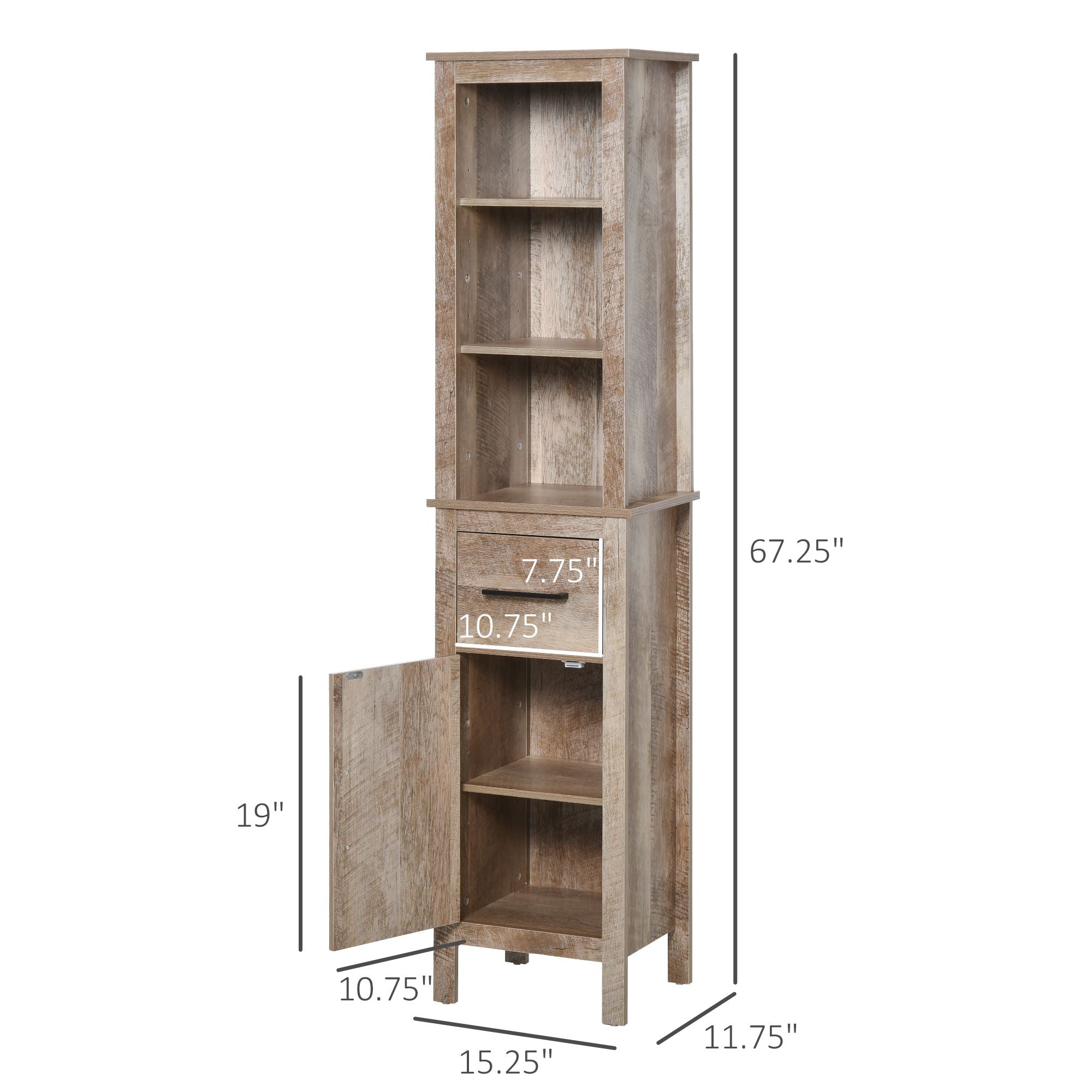 kleankin Tall Bathroom Storage Cabinet, Space Saving Bathroom Floor Cabinet with Adjustable Shelves and Door, Free Standing Linen Tower