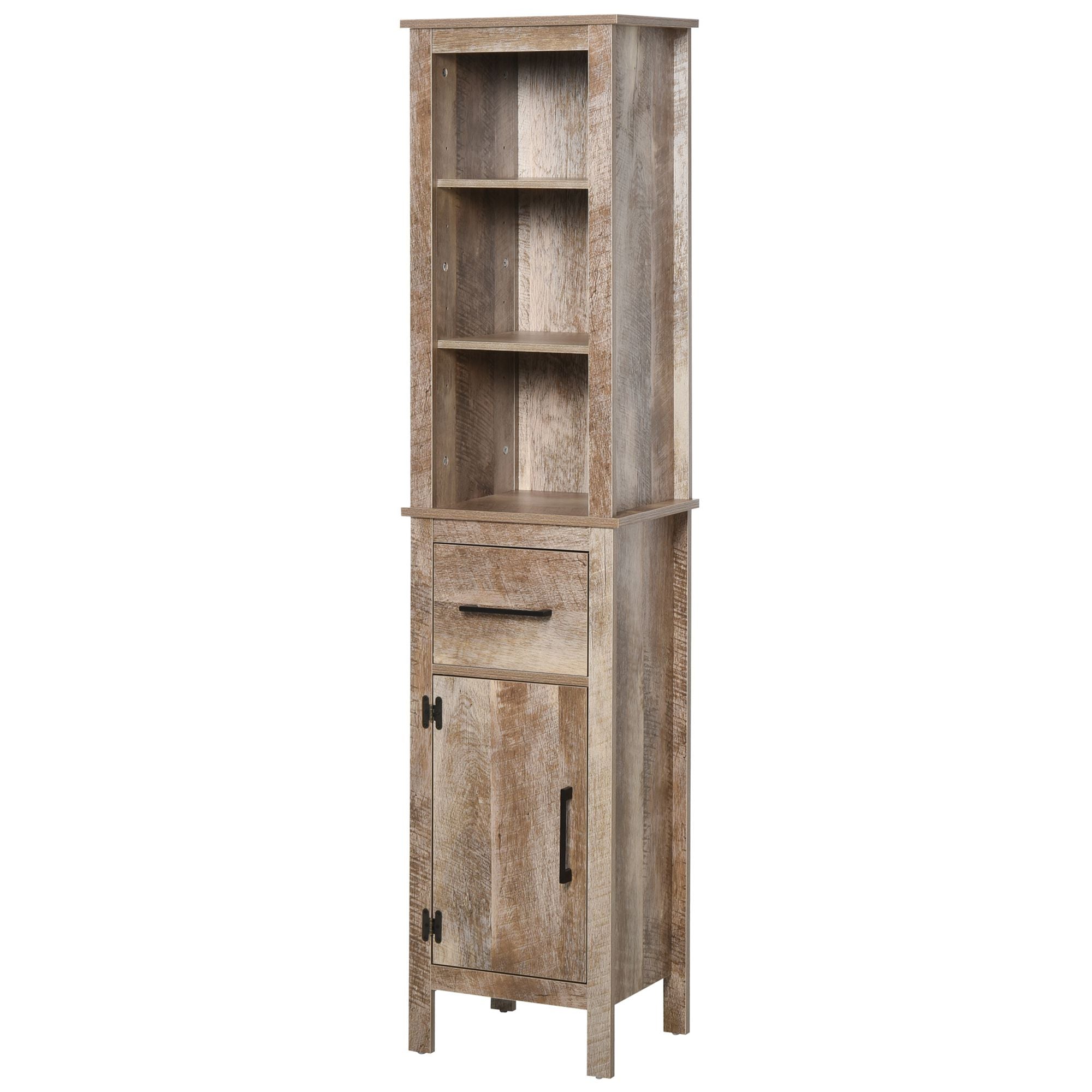 kleankin Tall Bathroom Storage Cabinet, Space Saving Bathroom Floor Cabinet with Adjustable Shelves and Door, Free Standing Linen Tower