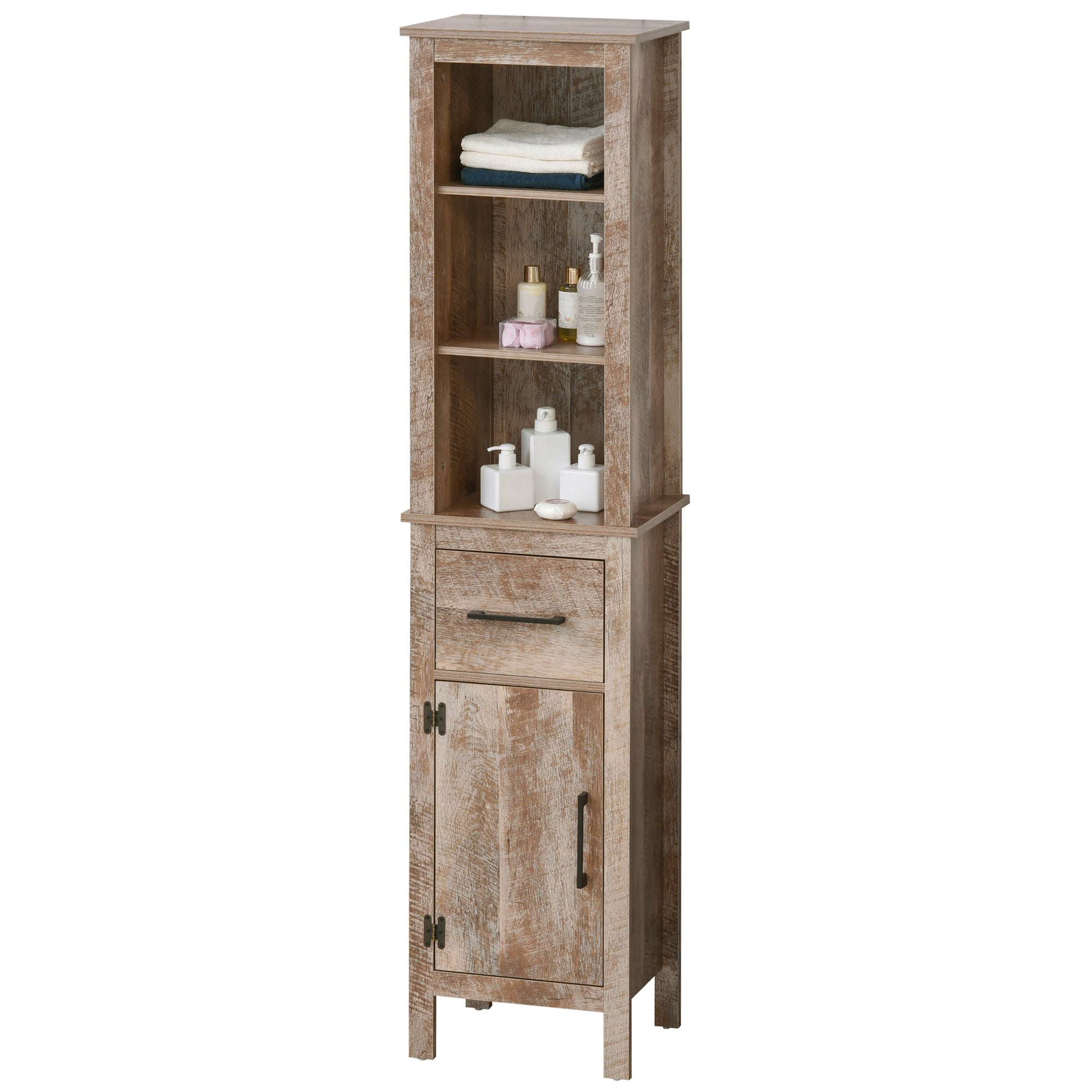 kleankin Tall Bathroom Storage Cabinet, Space Saving Bathroom Floor Cabinet with Adjustable Shelves and Door, Free Standing Linen Tower