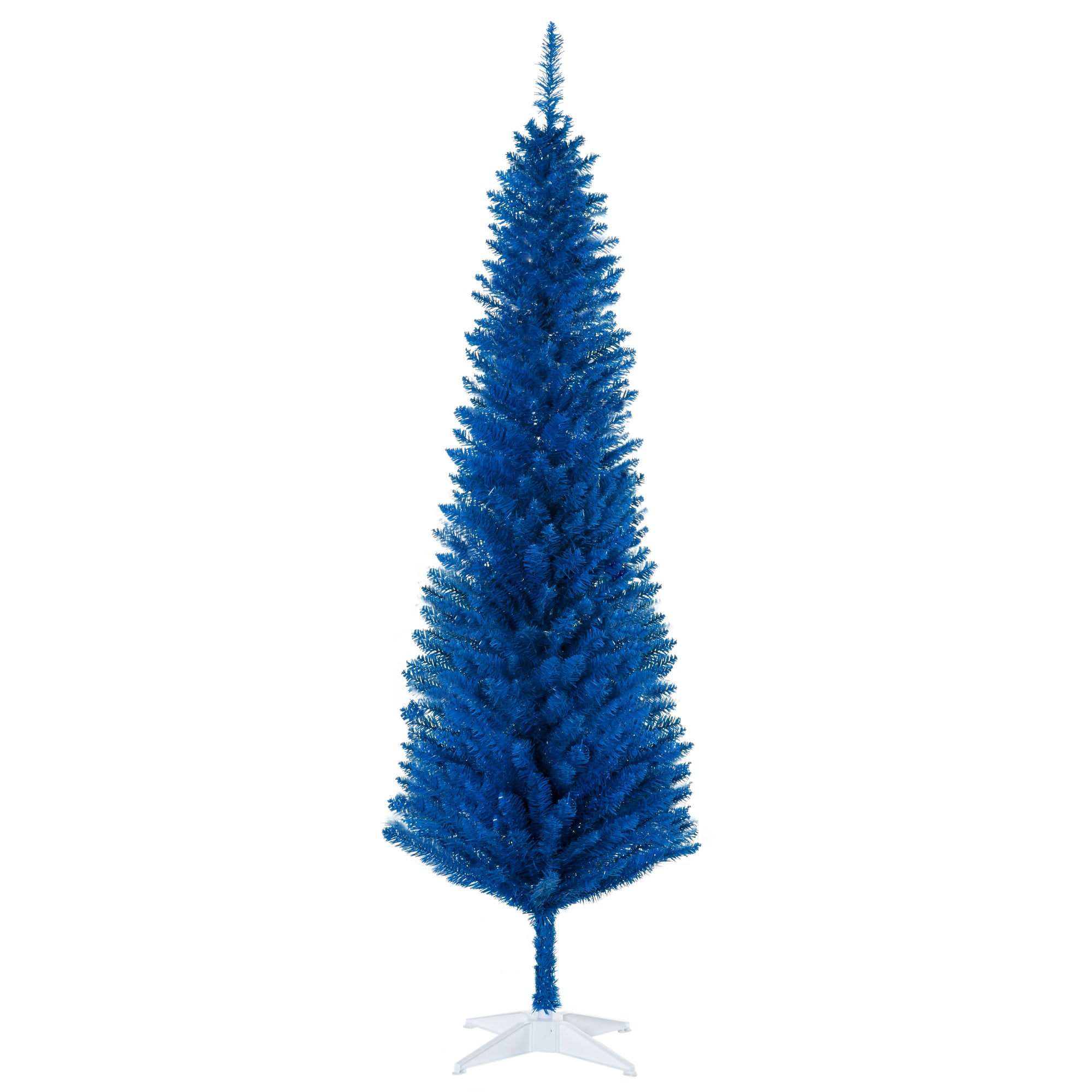 6FT Decorated Christmas Tree Pencil Tree with 390 Realistic Branch Tips and Plastic Stand Blue