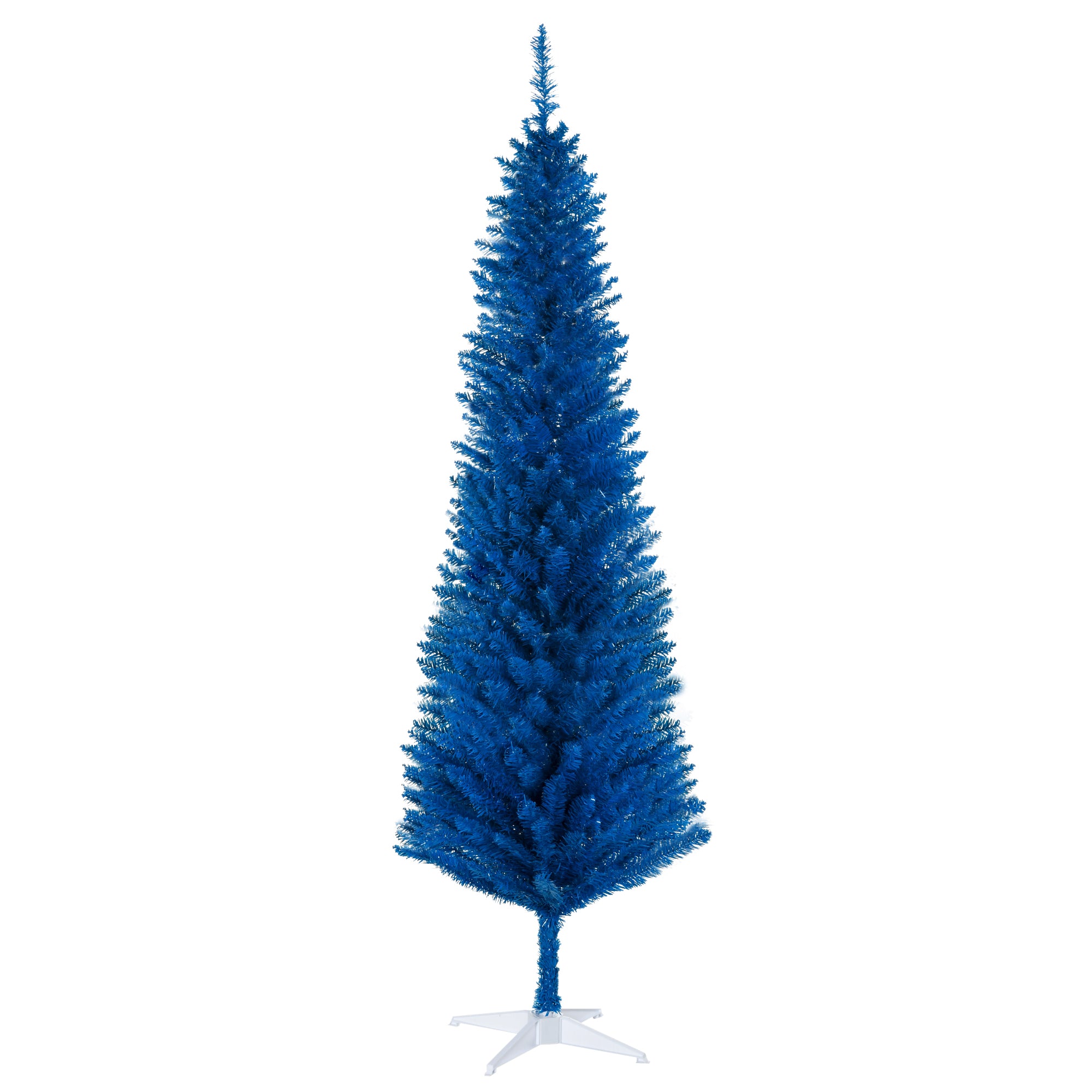 6FT Decorated Christmas Tree Pencil Tree with 390 Realistic Branch Tips and Plastic Stand Blue