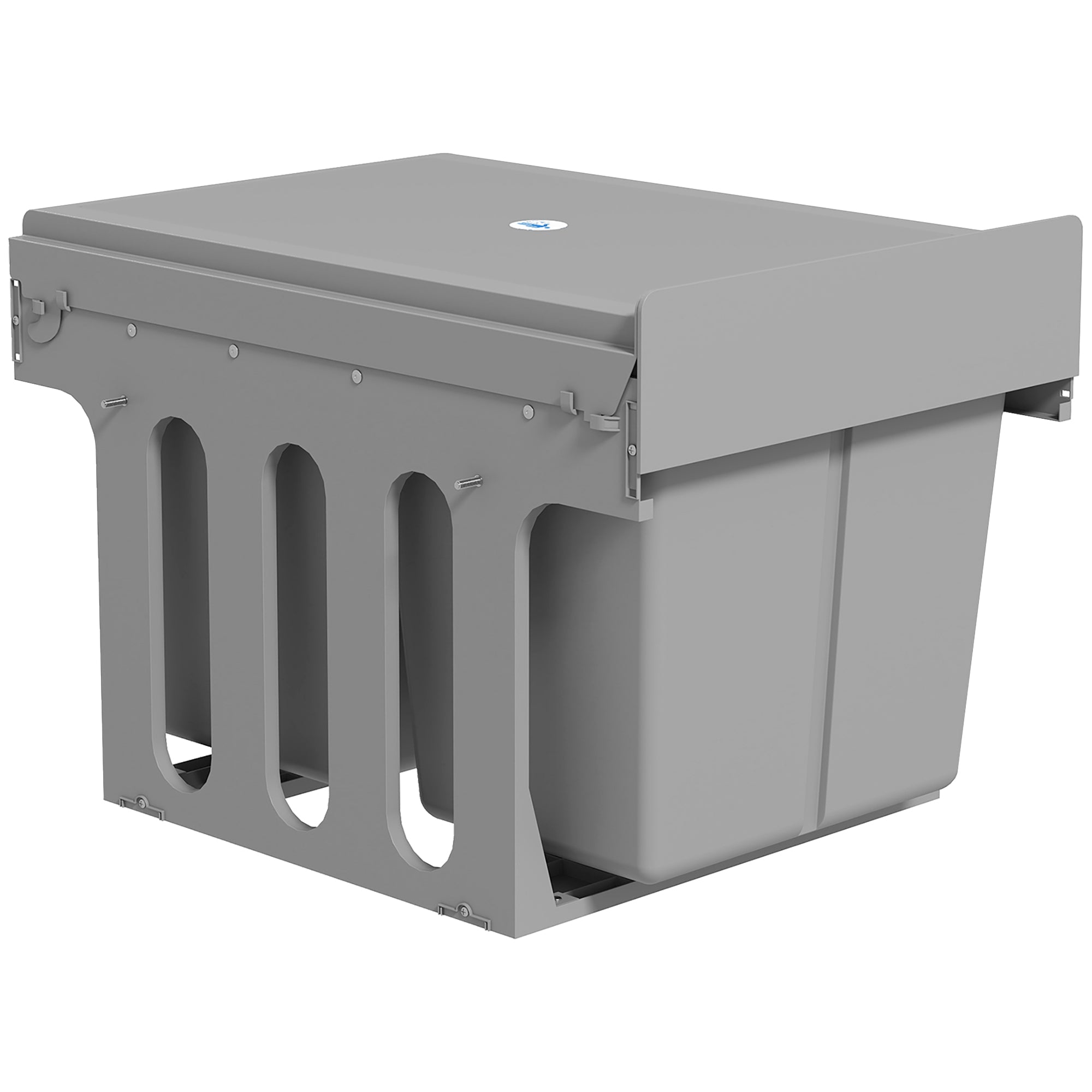 30L Pull Out Bin - 2 Compartments (15L Each), Soft Close Under Sink Bin with Removable Buckets for 400mm Cabinets, Kitchen Waste and Recycling, Base Mounted, Light Grey
