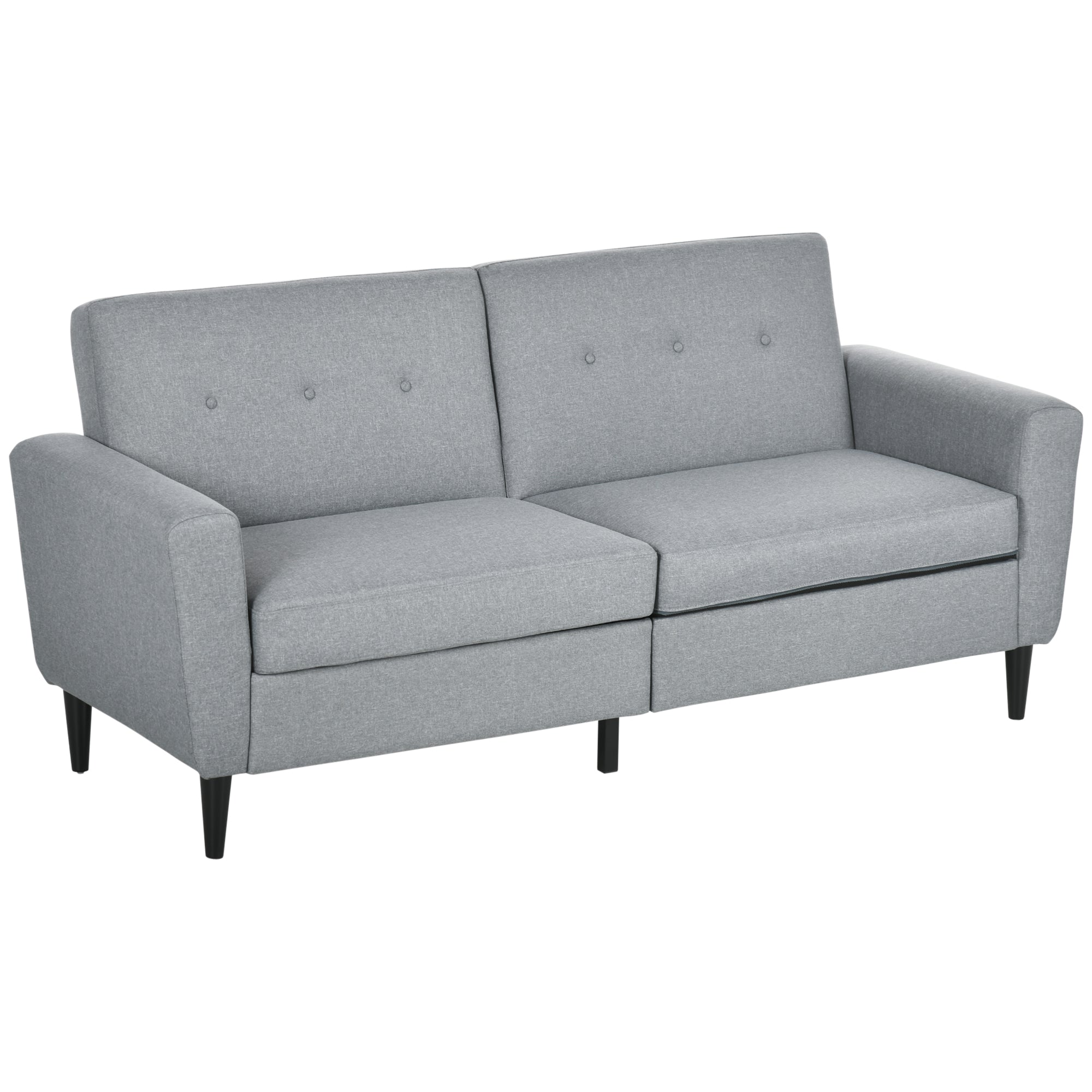 HOMCOM 3 Seater Sofa, Upholstered Couch for Bedroom, Modern Sofa Settee with Padded Cushion, Button Tufting and Wood Legs for Living Room, Grey