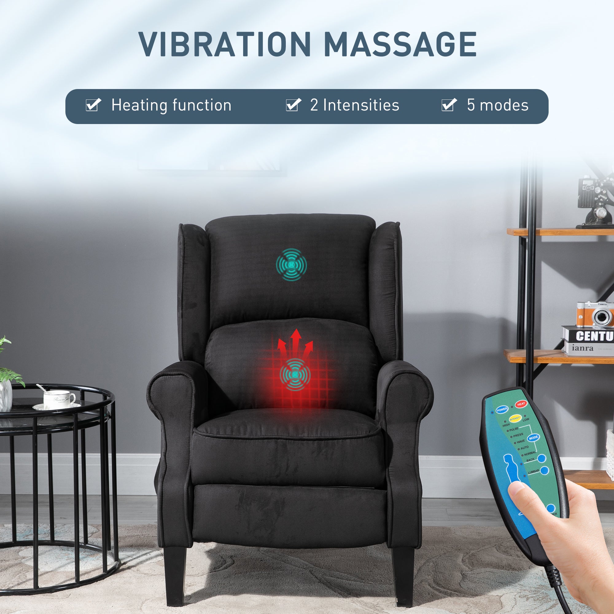 Vibration Massage Recliner Chair for Living Room with Heat,  Wingback Single Sofa with Footrest Black