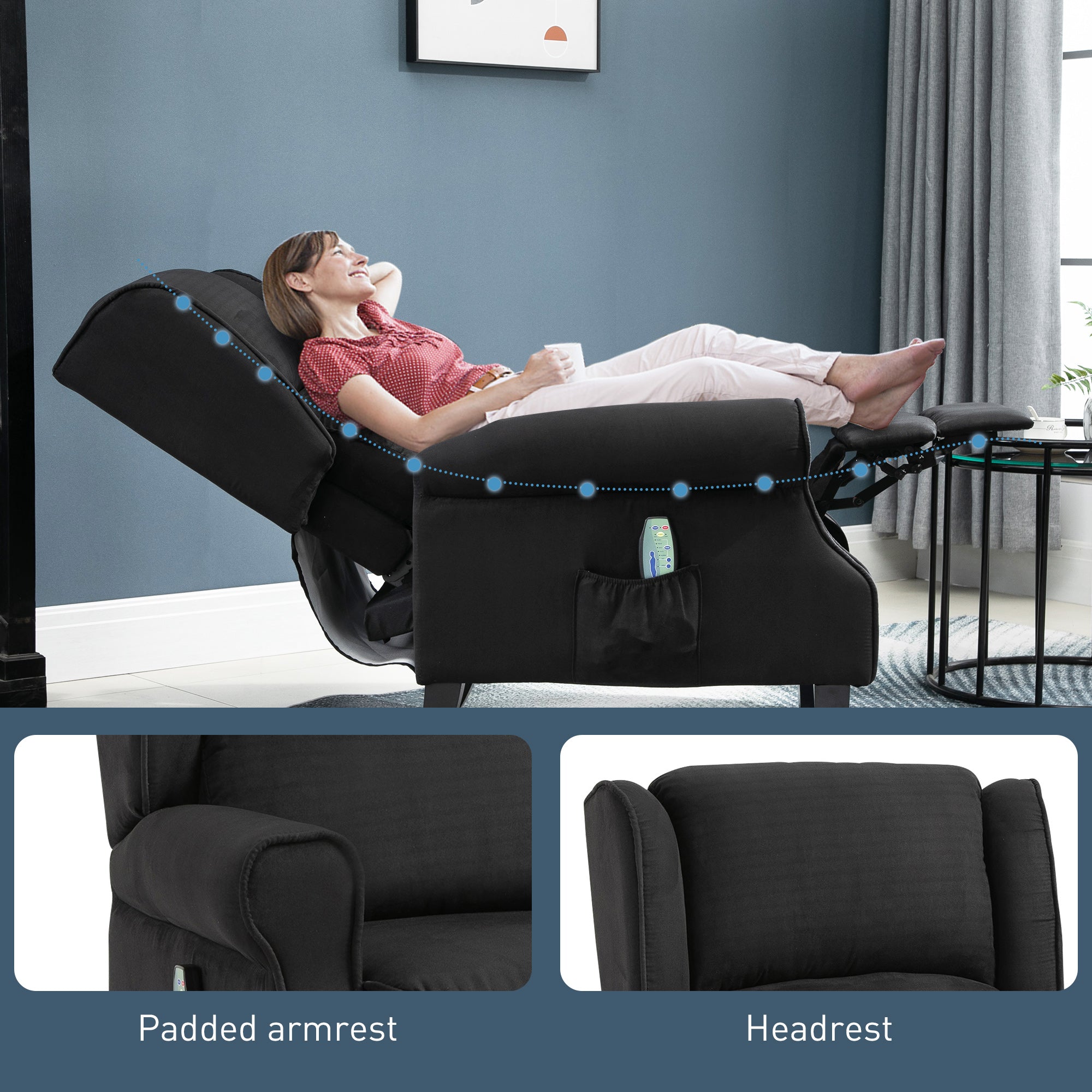 Vibration Massage Recliner Chair for Living Room with Heat,  Wingback Single Sofa with Footrest Black