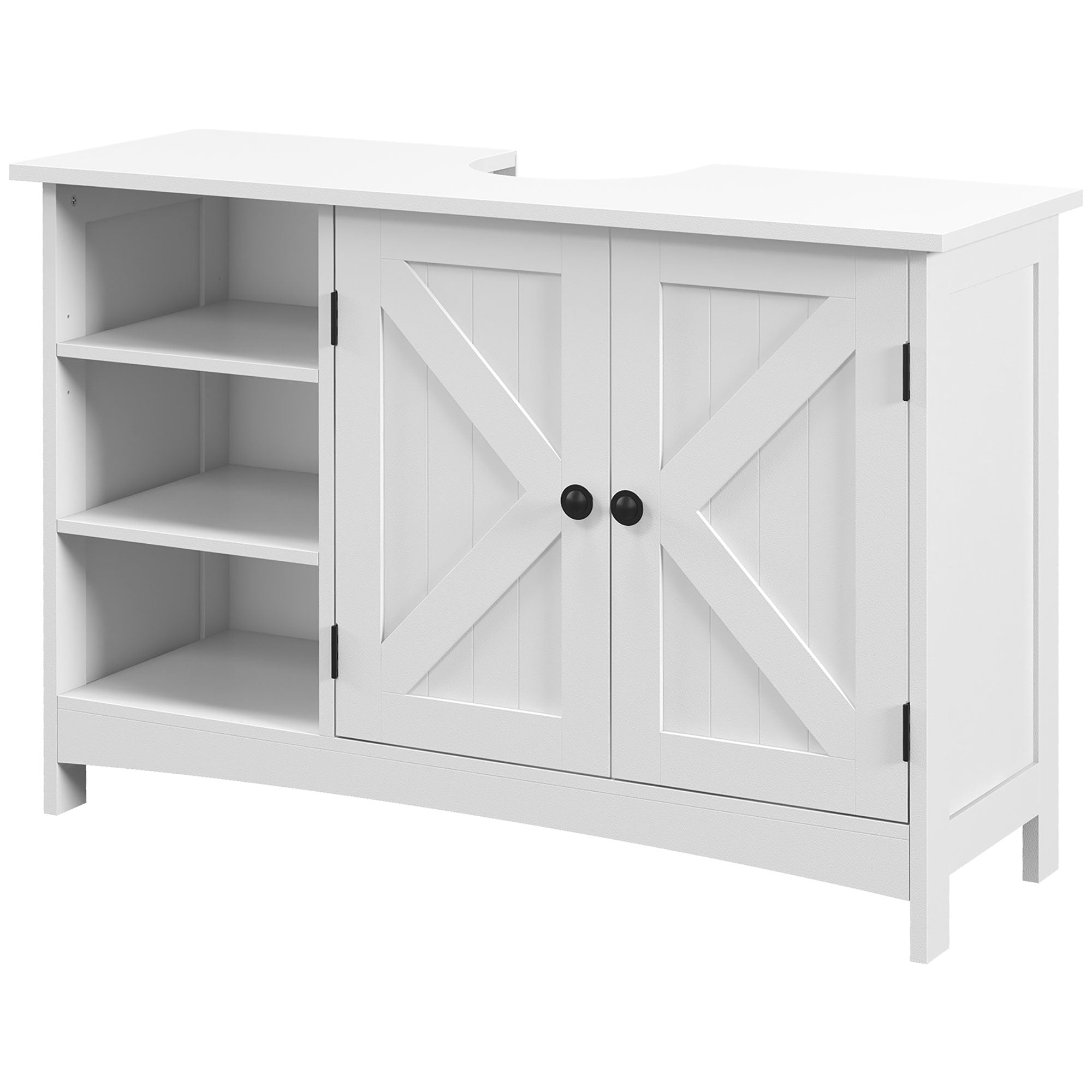 Bathroom Vanity Cabinet, Modern Farmhouse Under Sink Storage Cabinet with Double Doors, Open and Adjustable Shelves for Wall-Mounted Sink, 35.4" W x 11.8" D x 23.6" H, White