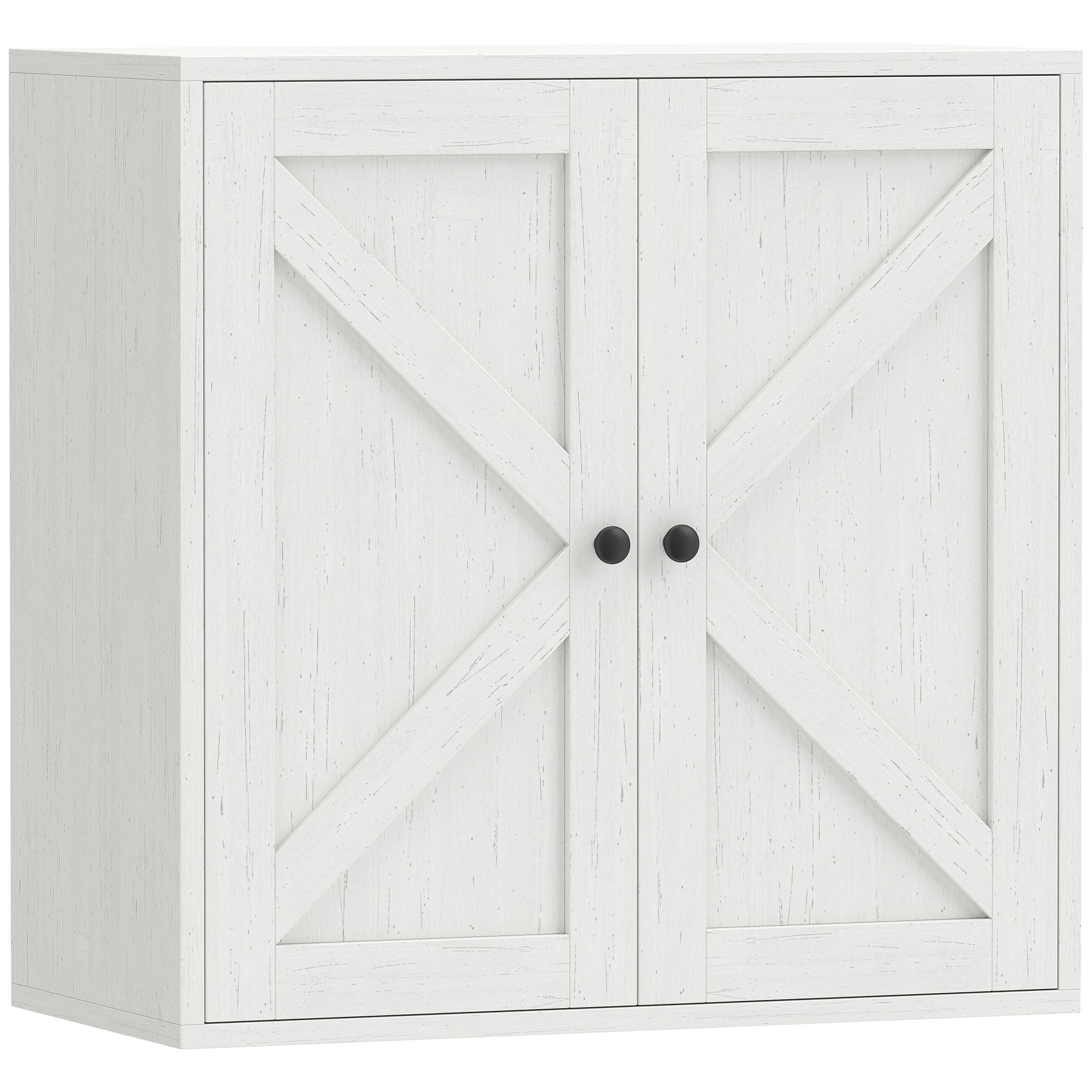 Bathroom Wall Cabinet, Farmhouse Medicine Cabinet, Over The Toilet Space Saver with 2 Shelves, Adjustable Shelf, Barn Doors for Bathroom, Laundry Room, White Wood Grain