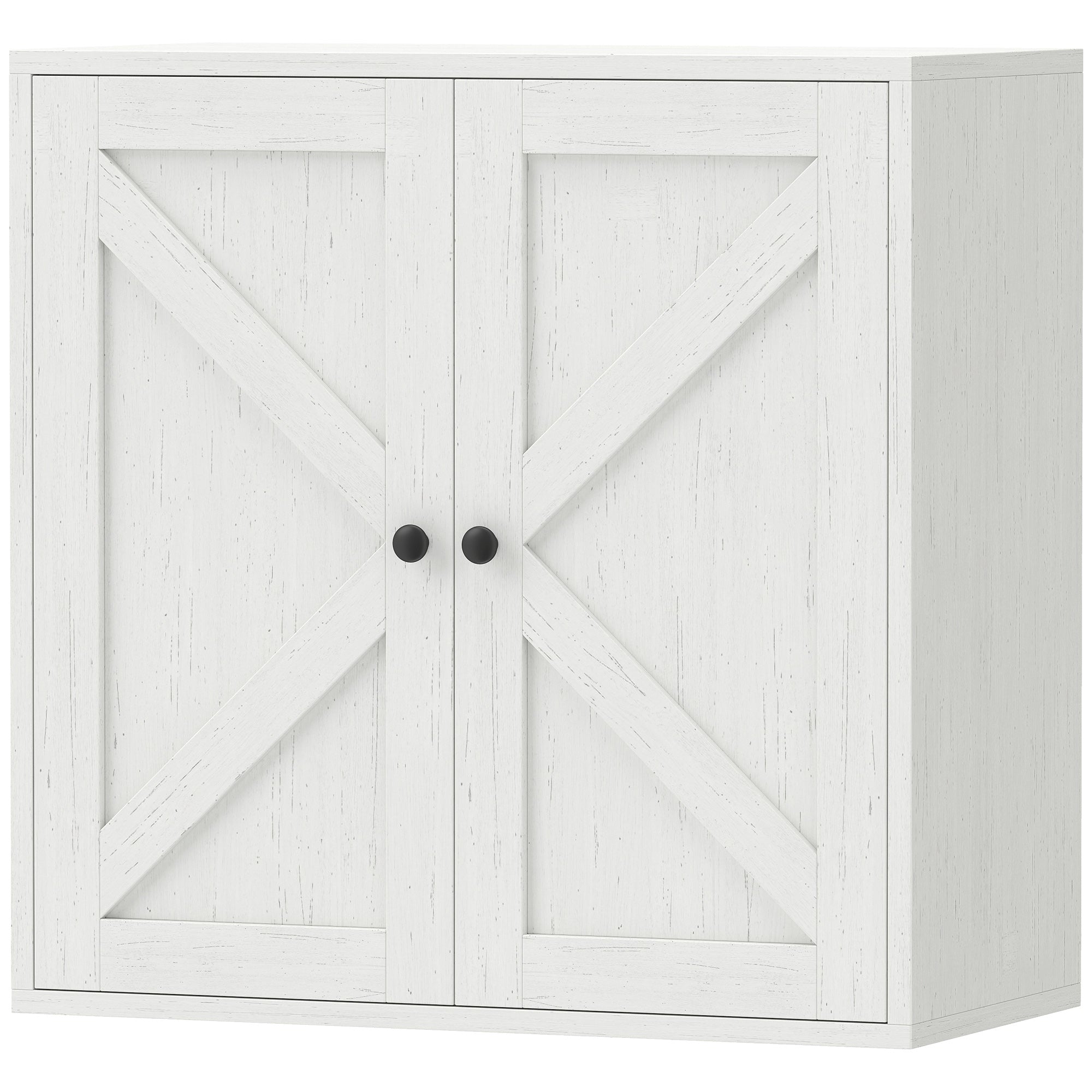 Bathroom Wall Cabinet, Farmhouse Medicine Cabinet, Over The Toilet Space Saver with 2 Shelves, Adjustable Shelf, Barn Doors for Bathroom, Laundry Room, White Wood Grain