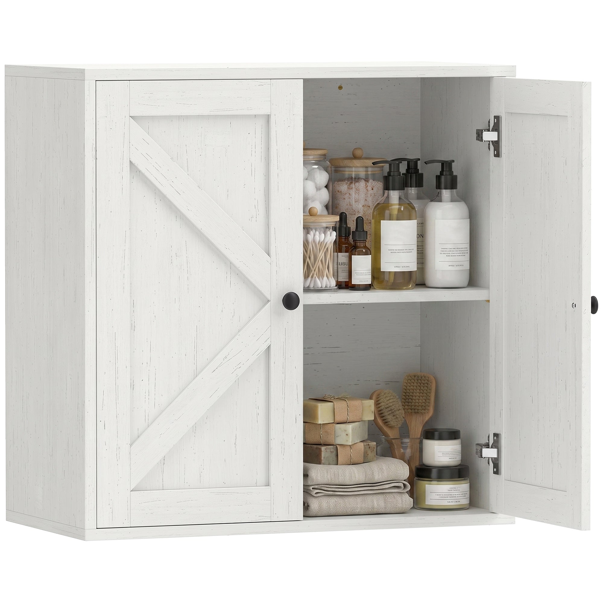Bathroom Wall Cabinet, Farmhouse Medicine Cabinet, Over The Toilet Space Saver with 2 Shelves, Adjustable Shelf, Barn Doors for Bathroom, Laundry Room, White Wood Grain