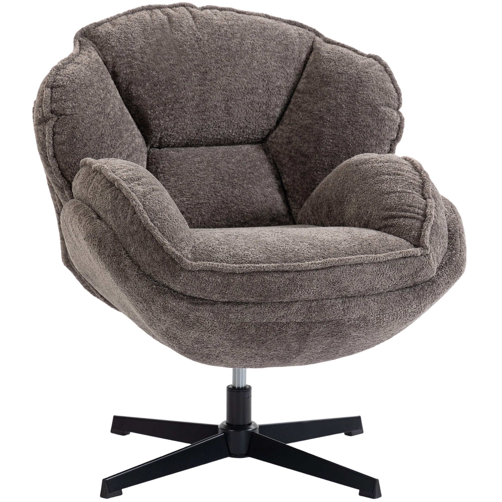 Modern Wingback Accent Chair, Velvet Armchair with 360° Swivel, Four-Star Base, S-Springs, Bedroom Chair for Living Room, Bedroom, Study, Grey