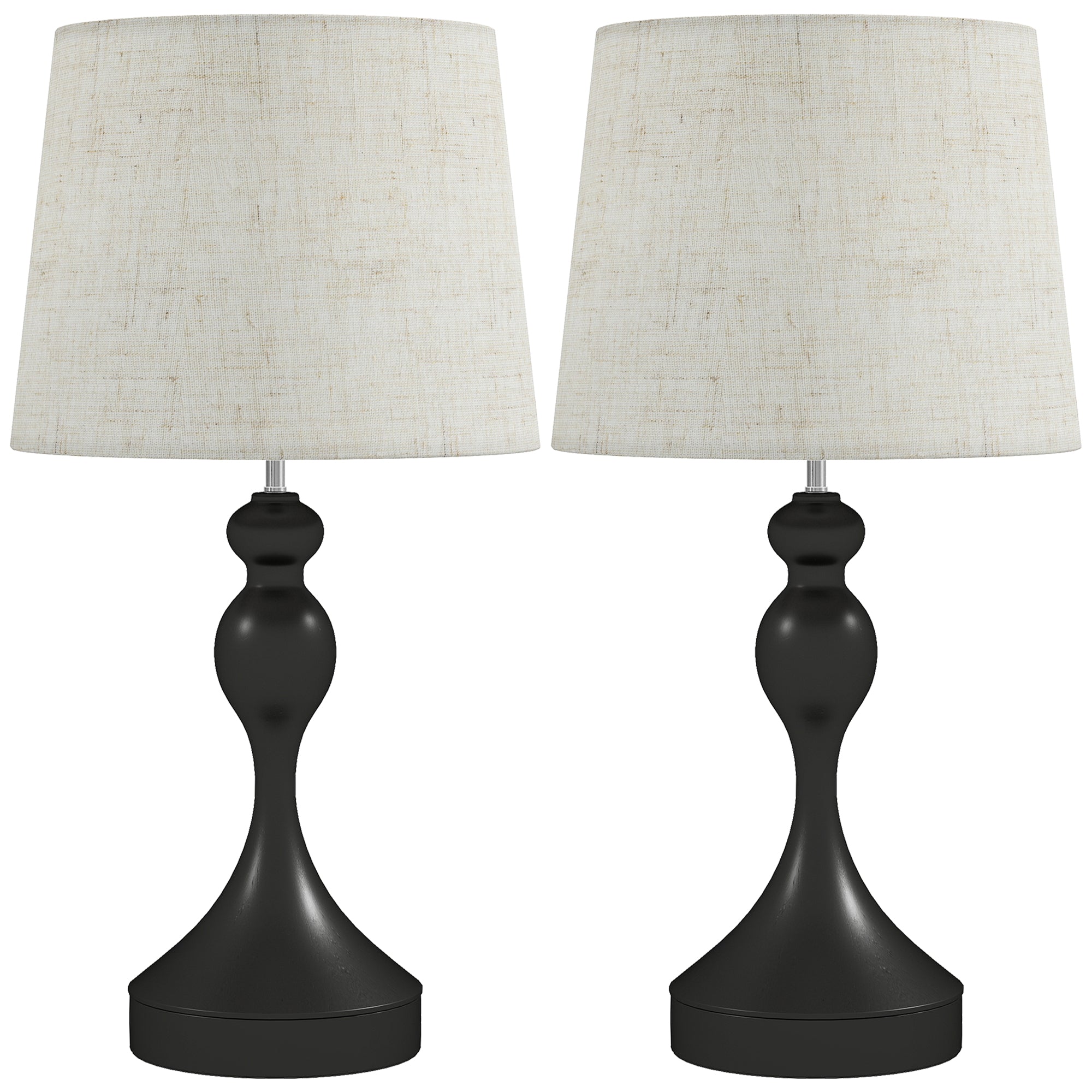 Dimmable Bedside Lamps Set of 2, Modern Table Lamps with 3 Colour Temperatures, USB A+C Charging Ports and Linen Shade for Living Room Bedroom Office, Black