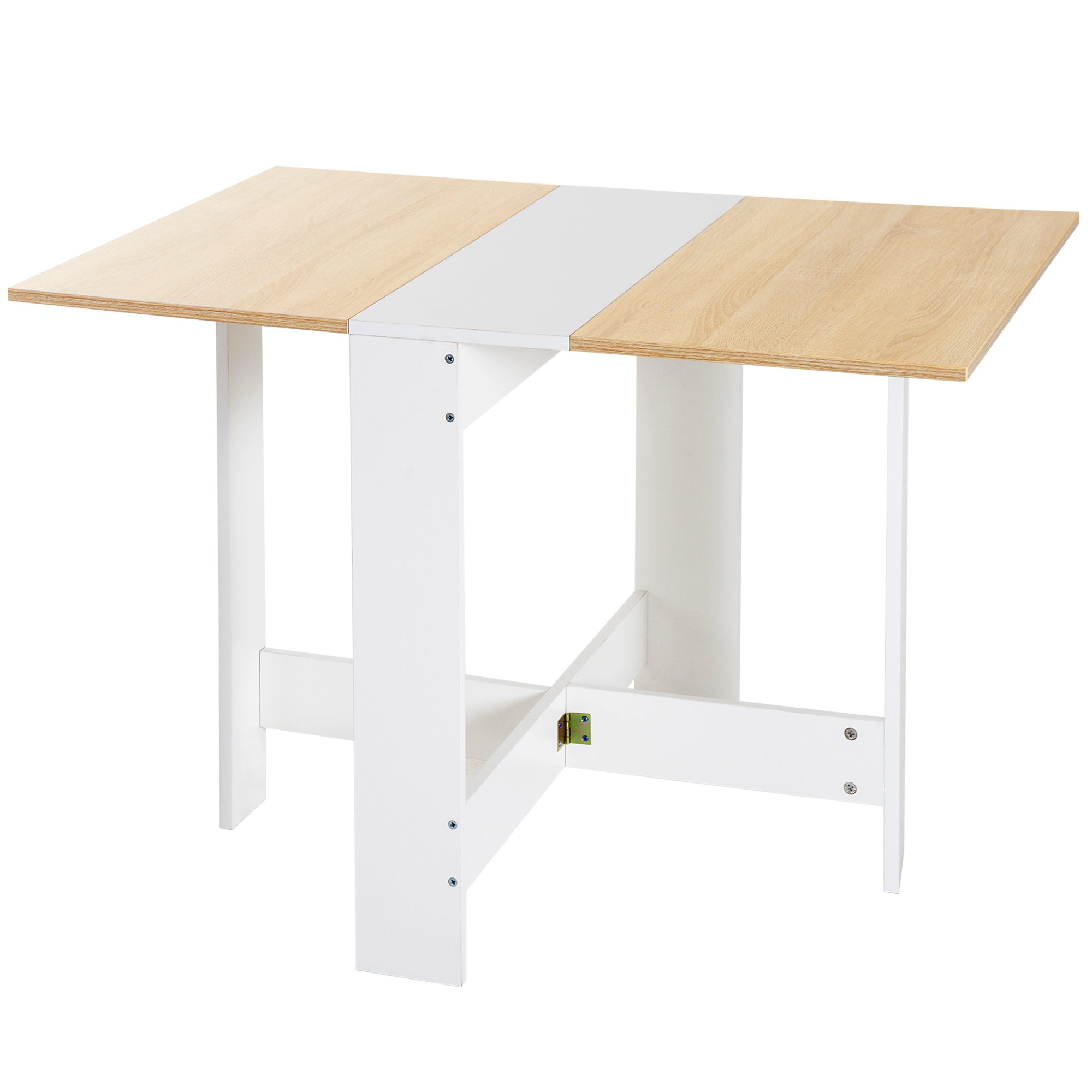 HOMCOM Folding Drop Leaf Dining Table for 2-4 People, Space Saving Kitchen Table for Small Spaces, White and Oak