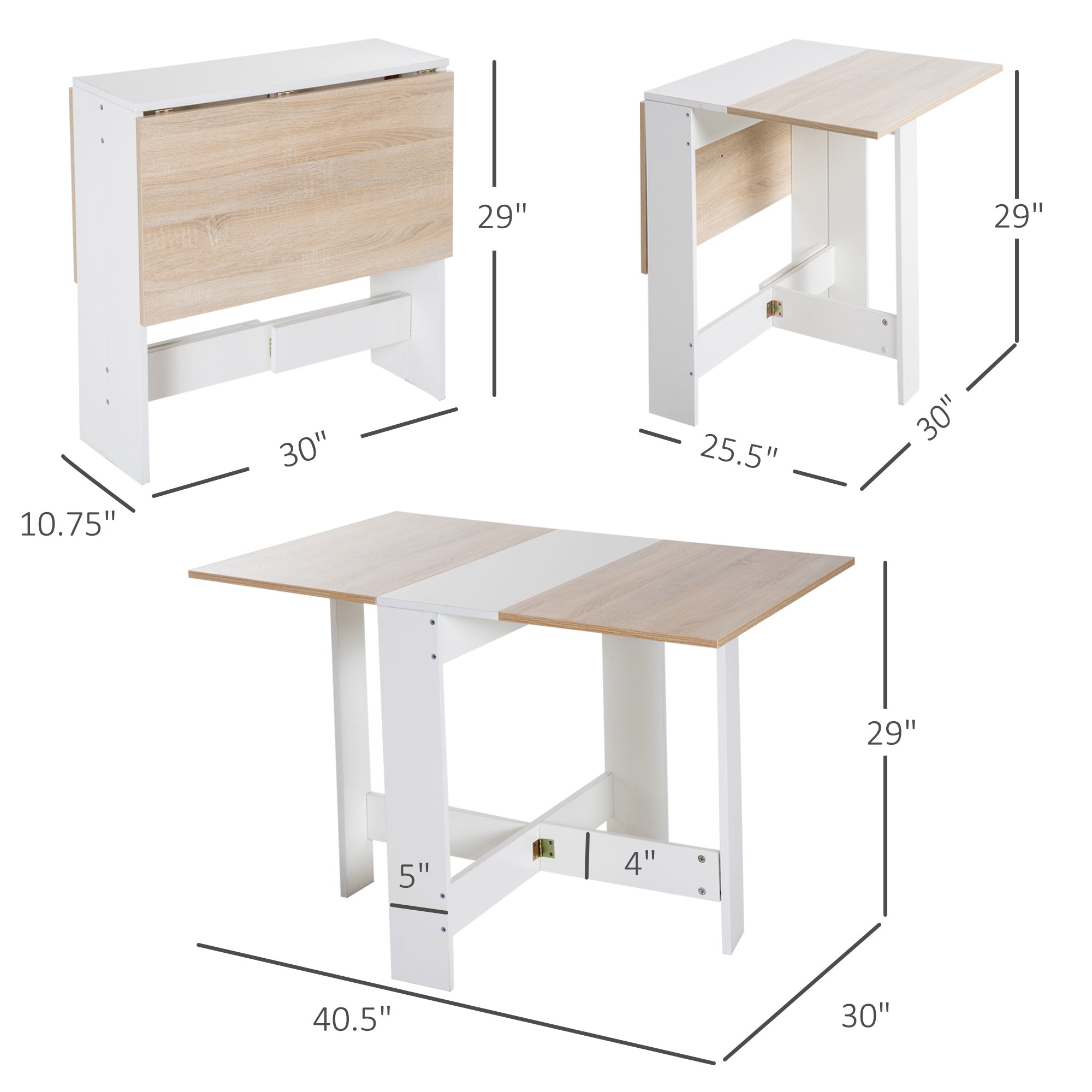 HOMCOM Folding Drop Leaf Dining Table for 2-4 People, Space Saving Kitchen Table for Small Spaces, White and Oak