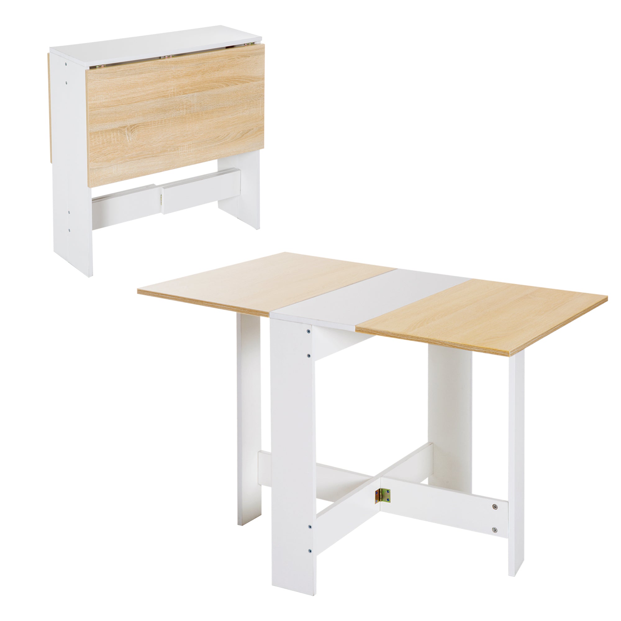 HOMCOM Folding Drop Leaf Dining Table for 2-4 People, Space Saving Kitchen Table for Small Spaces, White and Oak