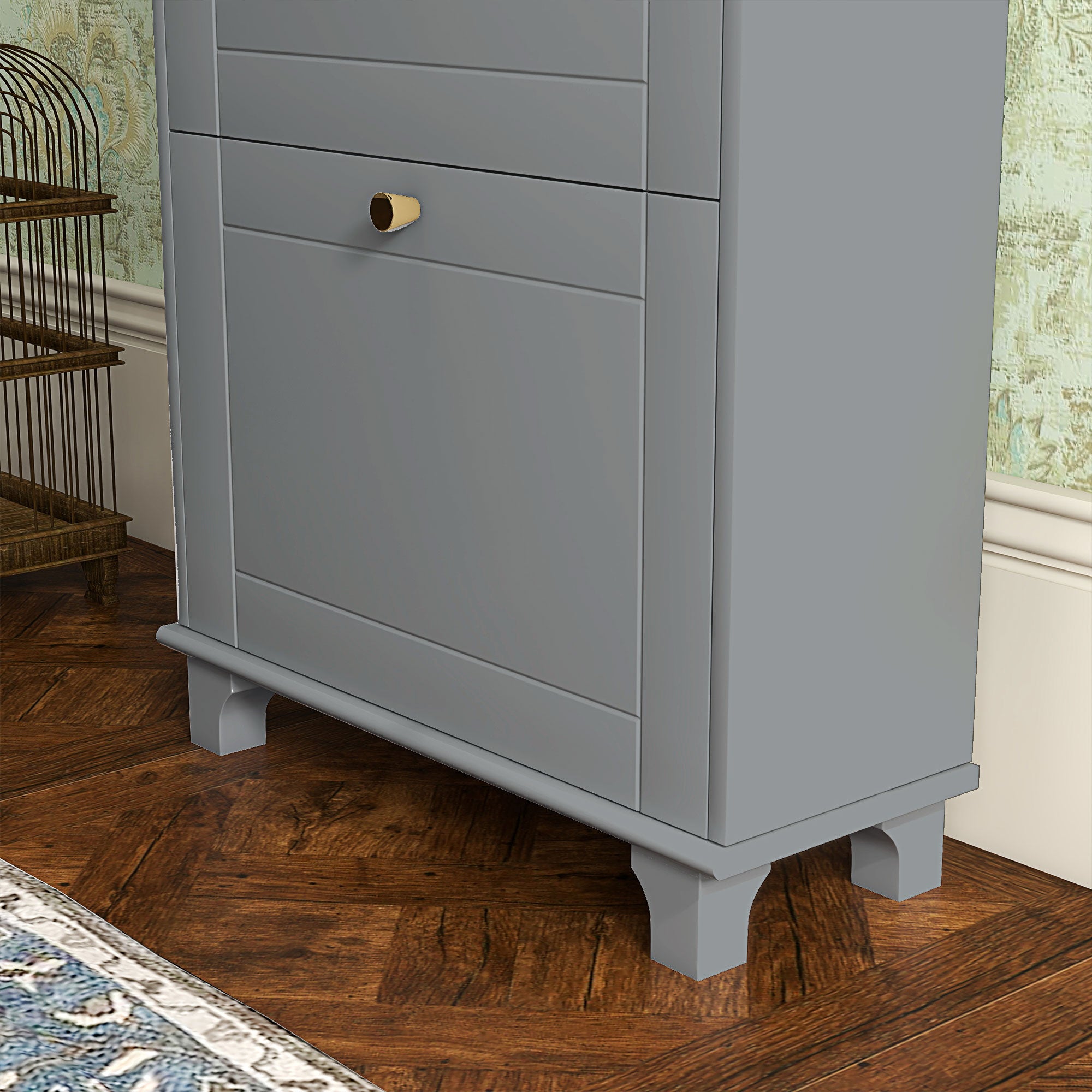 HOMCOM Narrow Shoe Cabinet with 2 Flip Drawers, Modern Shoe Storage Cabinet with Adjustable Shelves for Entryway, Hallway, Holds 8 Pairs of Shoes, Grey