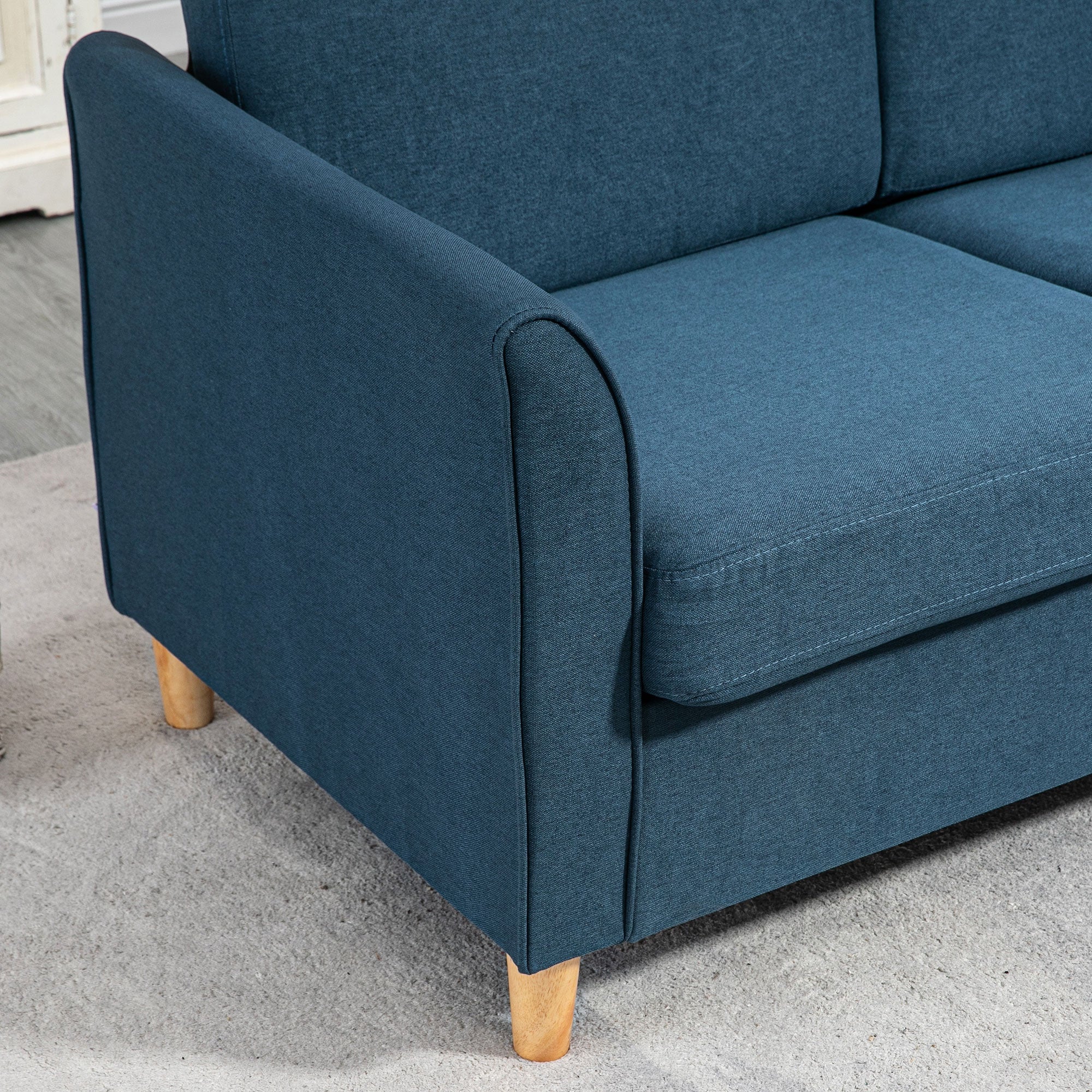 HOMCOM 2 Seater Sofa, Compact Loveseat, Fabric Couch with Wood Legs and Armrest, for Living Room and Home Office Blue