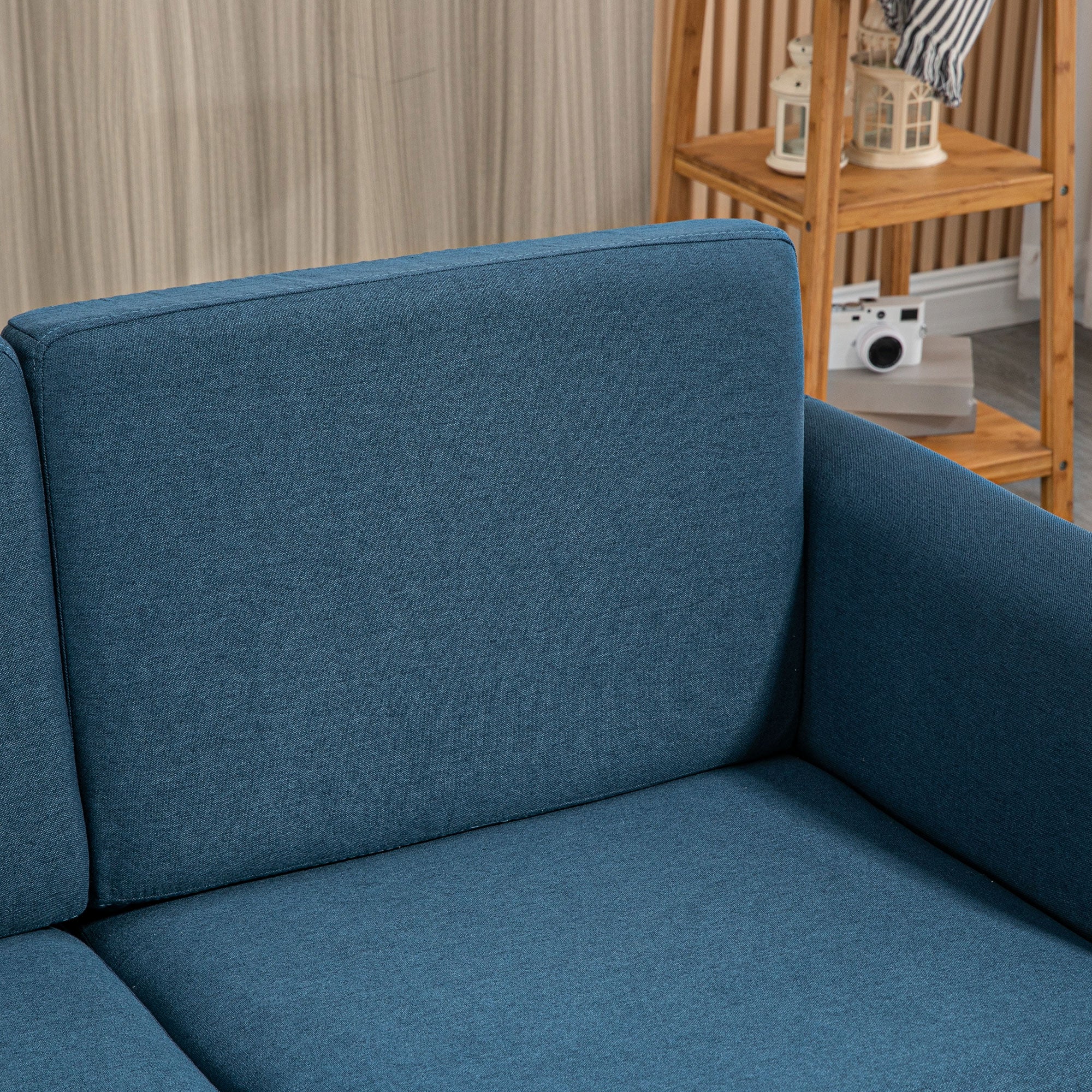 HOMCOM 2 Seater Sofa, Compact Loveseat, Fabric Couch with Wood Legs and Armrest, for Living Room and Home Office Blue
