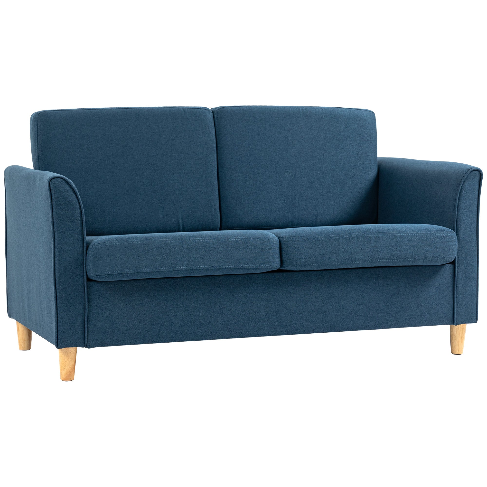 HOMCOM 2 Seater Sofa, Compact Loveseat, Fabric Couch with Wood Legs and Armrest, for Living Room and Home Office Blue