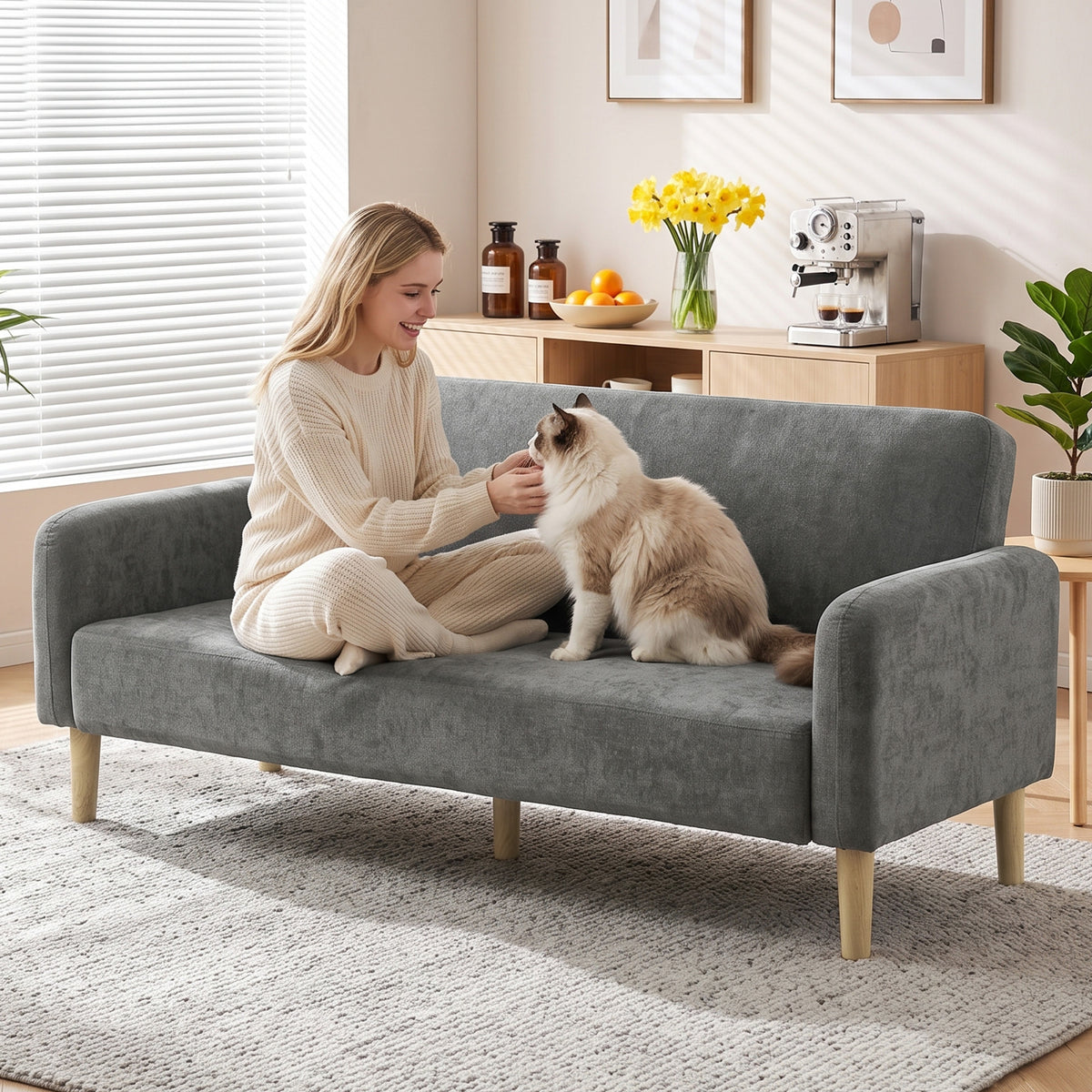 2 Seater Sofa, 160cm Velvet Small Couch with 20cm Thick Padding, Wide and Deep Seat, Plush Backrest, Loveseat Sofa Settee for Small Space, Living Room, Bedroom, Home Office, Grey