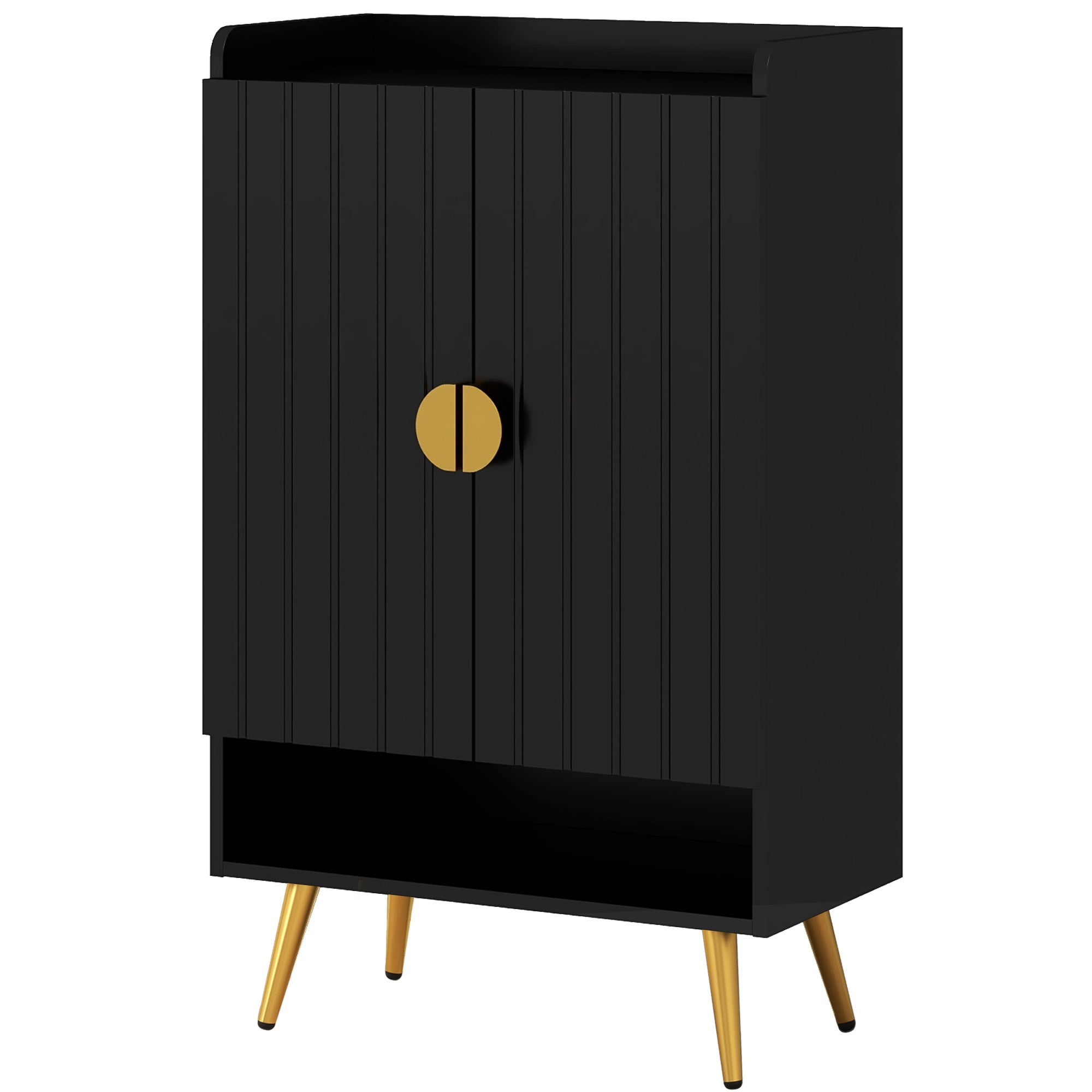 HOMCOM Narrow Shoe Cabinet for Entryway Shoe Storage Cabinet with 2 Doors, Adjustable Shelves and Open Shelf for 15 Pairs of Shoes, Black