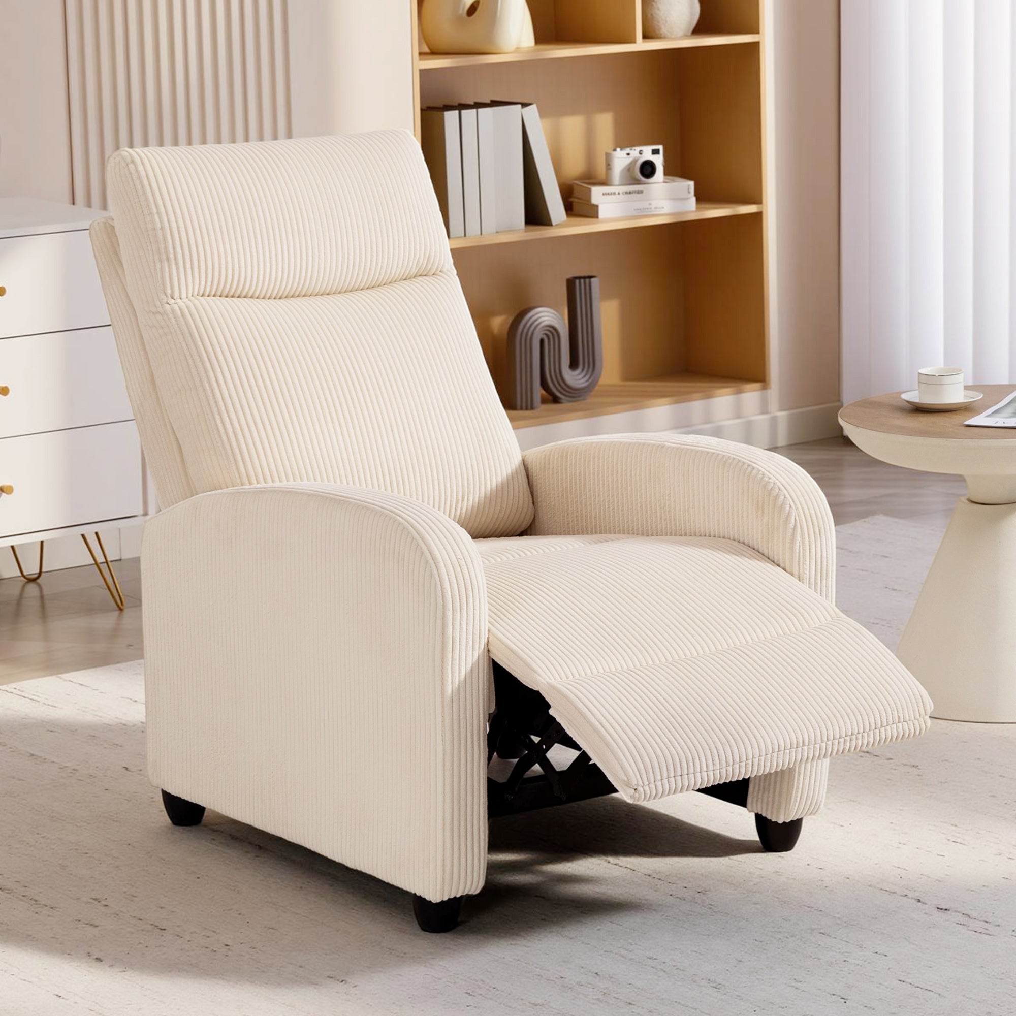 Push Back Recliner Chair, Corduroy Fabric Home Theater Seating, Single Reclining Sofa Chair with Padded Seat for Living Room, Beige