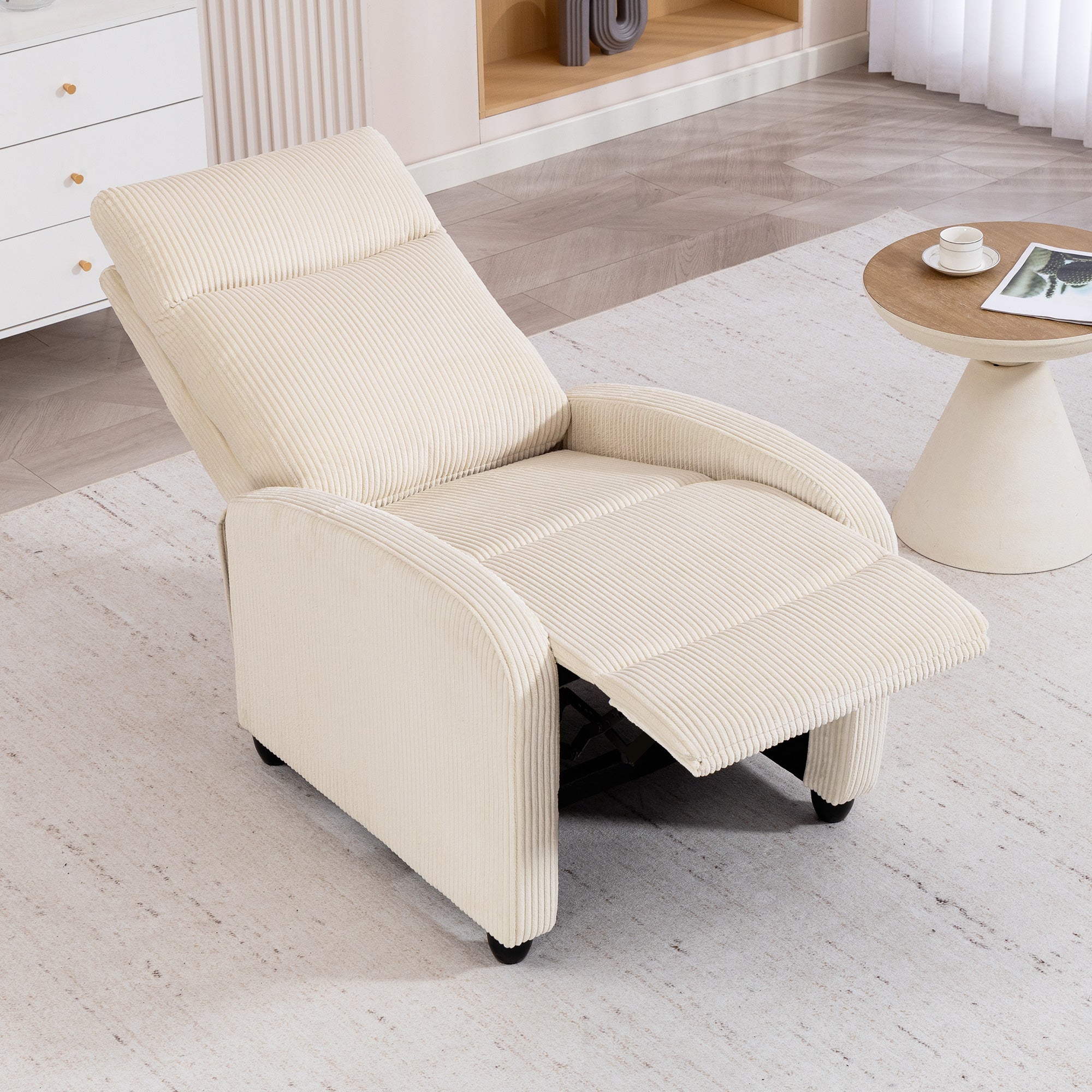 Push Back Recliner Chair, Corduroy Fabric Home Theater Seating, Single Reclining Sofa Chair with Padded Seat for Living Room, Beige