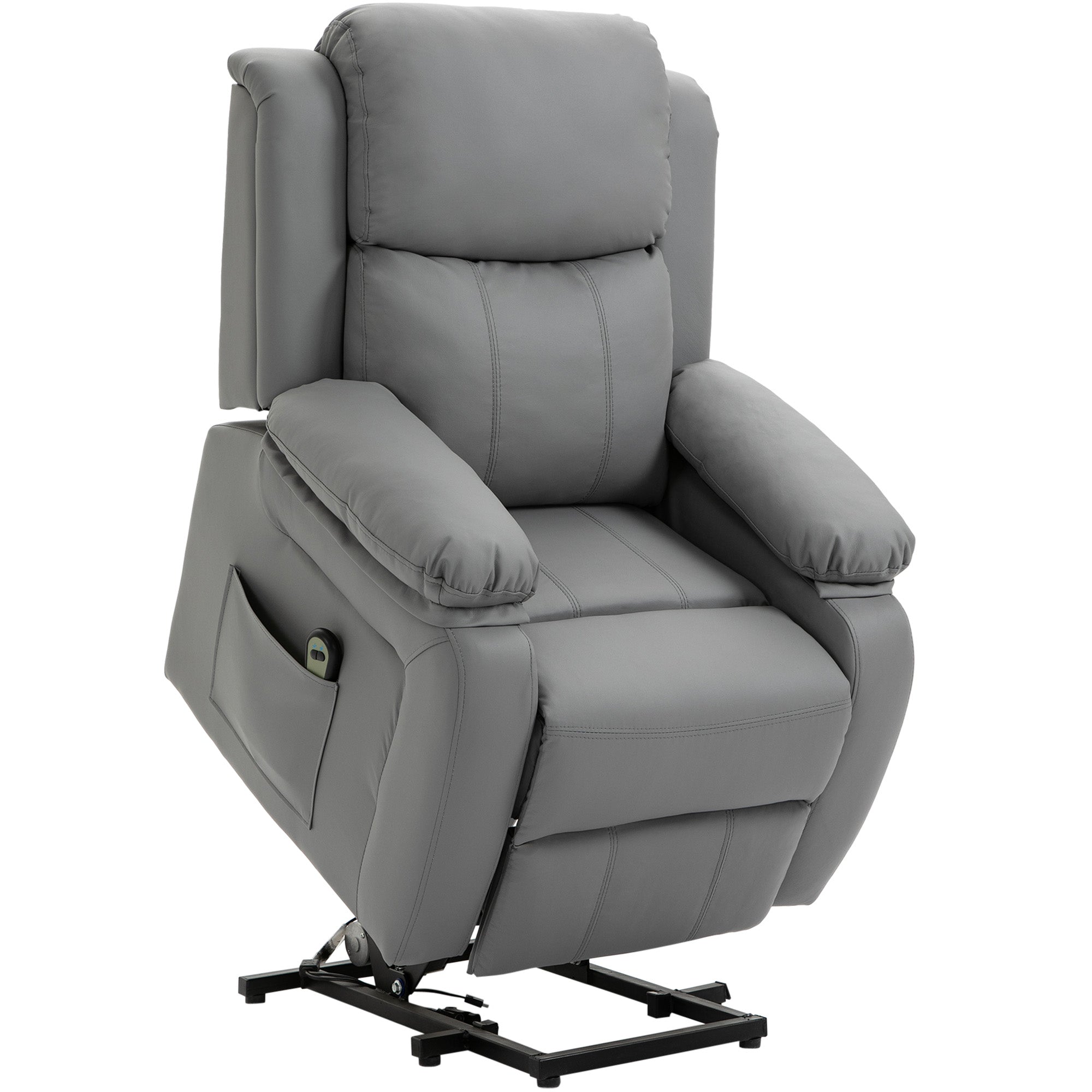 Living Room Power Lift Chair PU Leather Electric Recliner Sofa for Elderly with Remote Control Grey