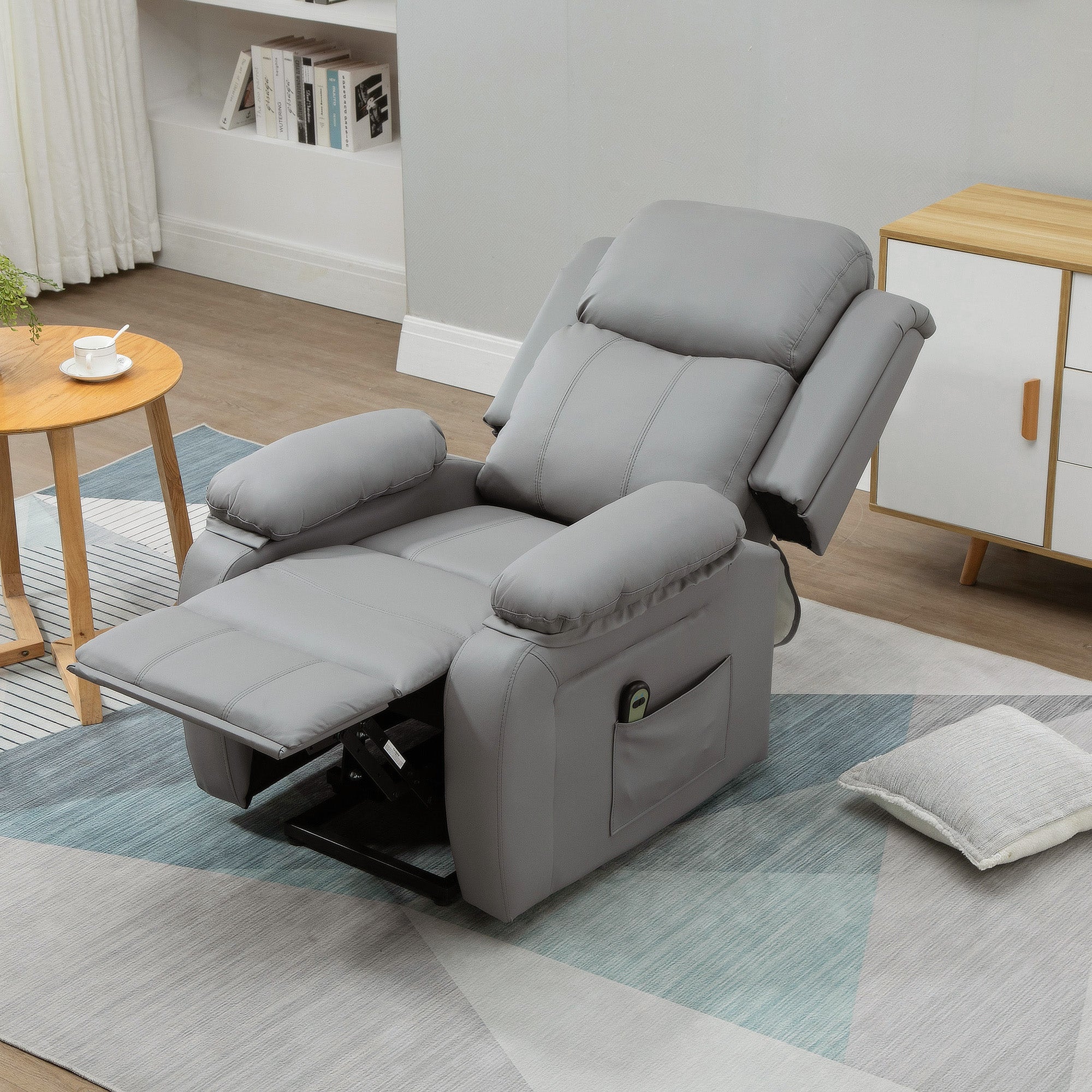 Living Room Power Lift Chair PU Leather Electric Recliner Sofa for Elderly with Remote Control Grey