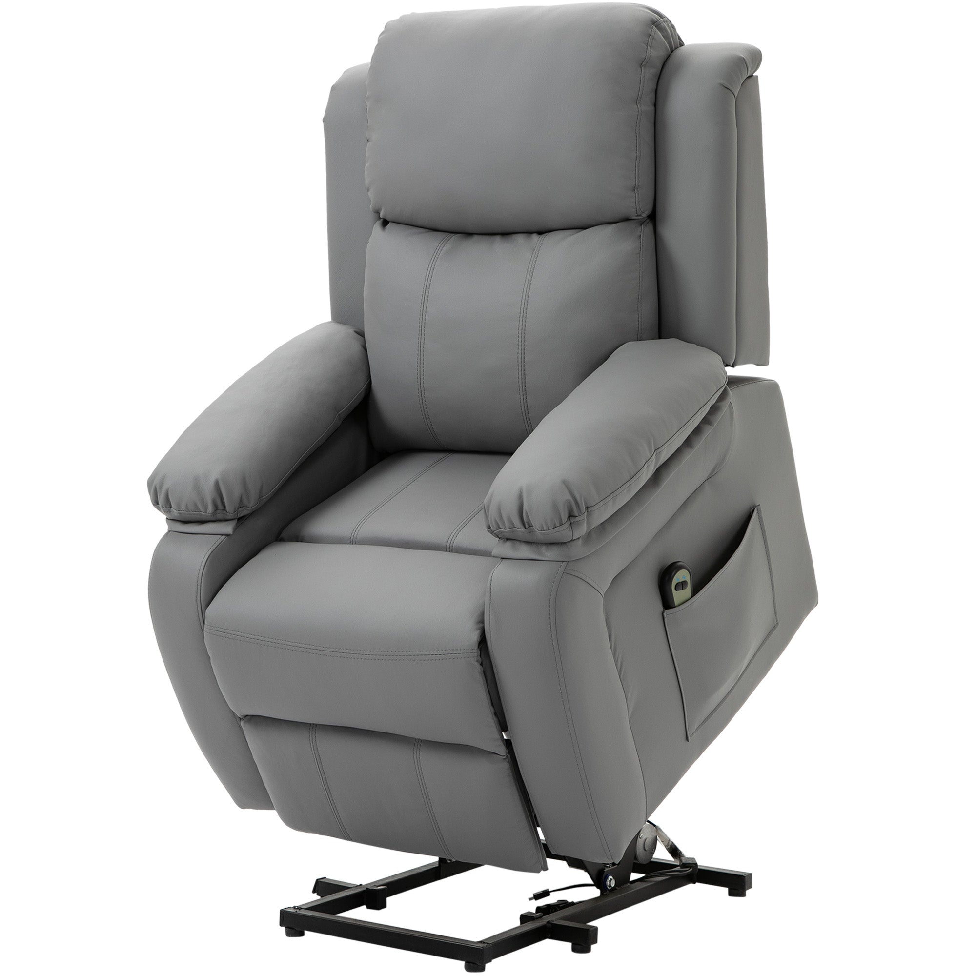 Living Room Power Lift Chair PU Leather Electric Recliner Sofa for Elderly with Remote Control Grey