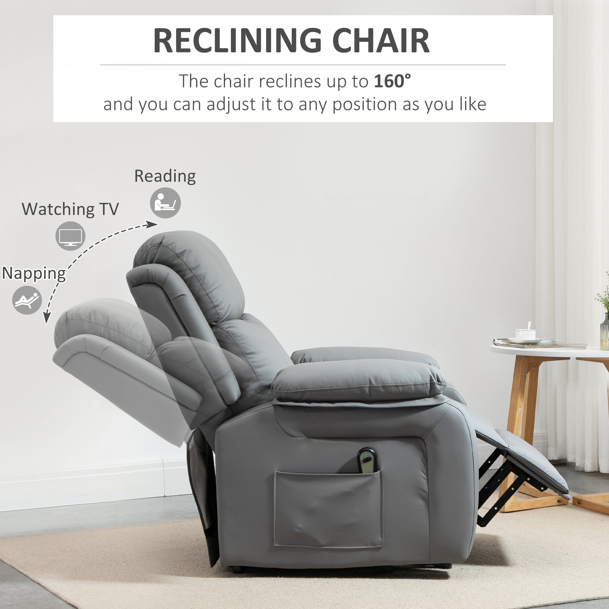 Living Room Power Lift Chair PU Leather Electric Recliner Sofa for Elderly with Remote Control Grey