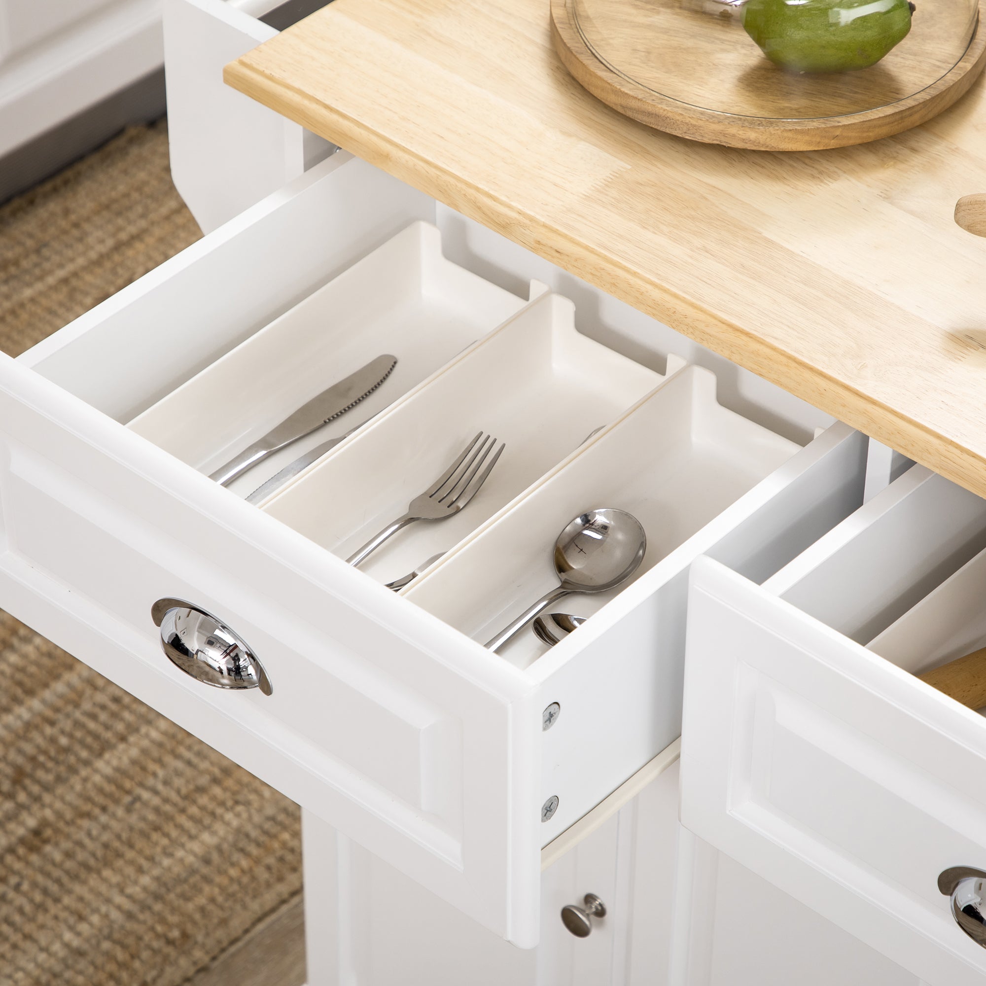 Triple-Cabinet Kitchen Island on Wheels, Kitchen Storage Cabinet with Drawers, Rolling Utility Cart