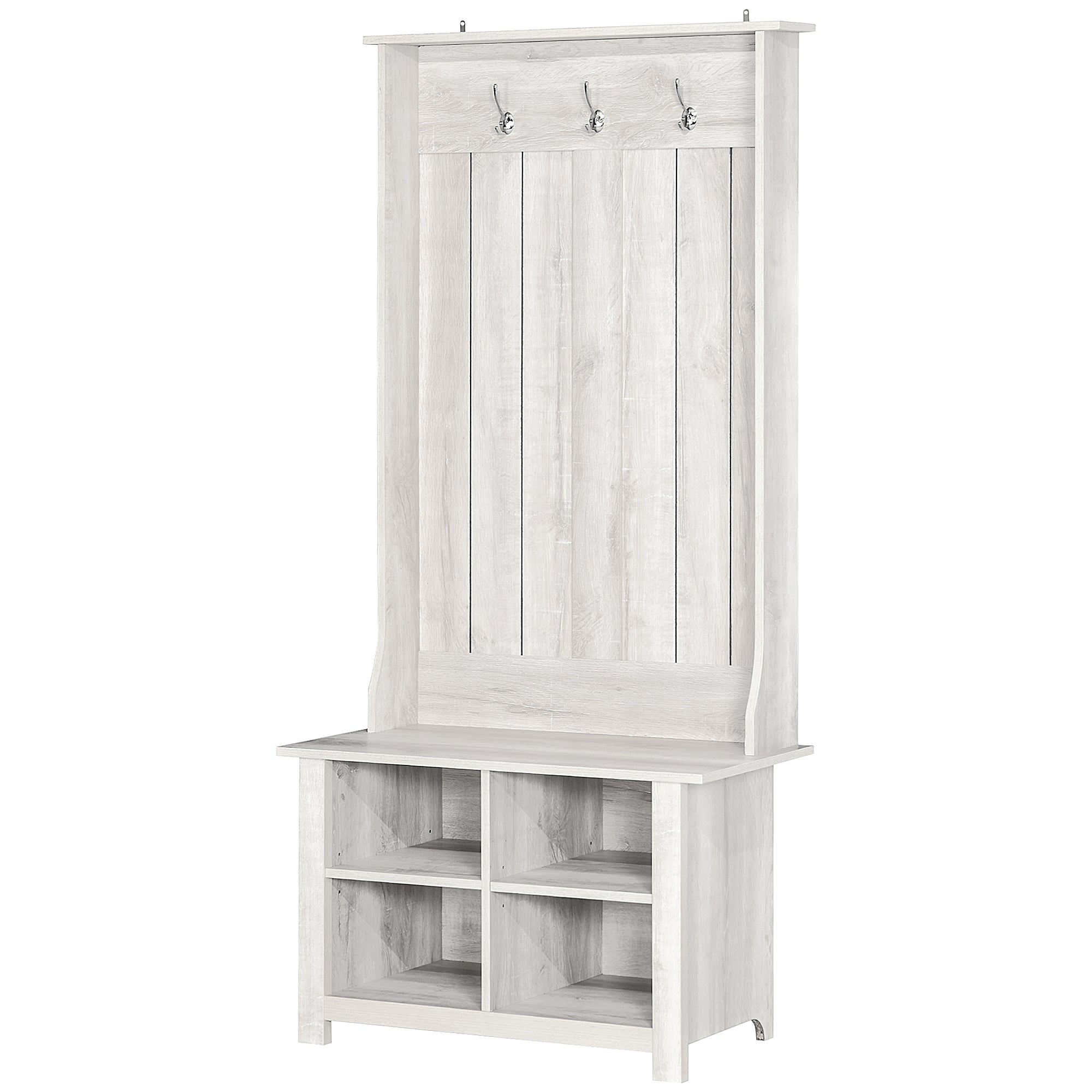 Hall Tree with Shoe Storage Bench for Living Room Distressed White