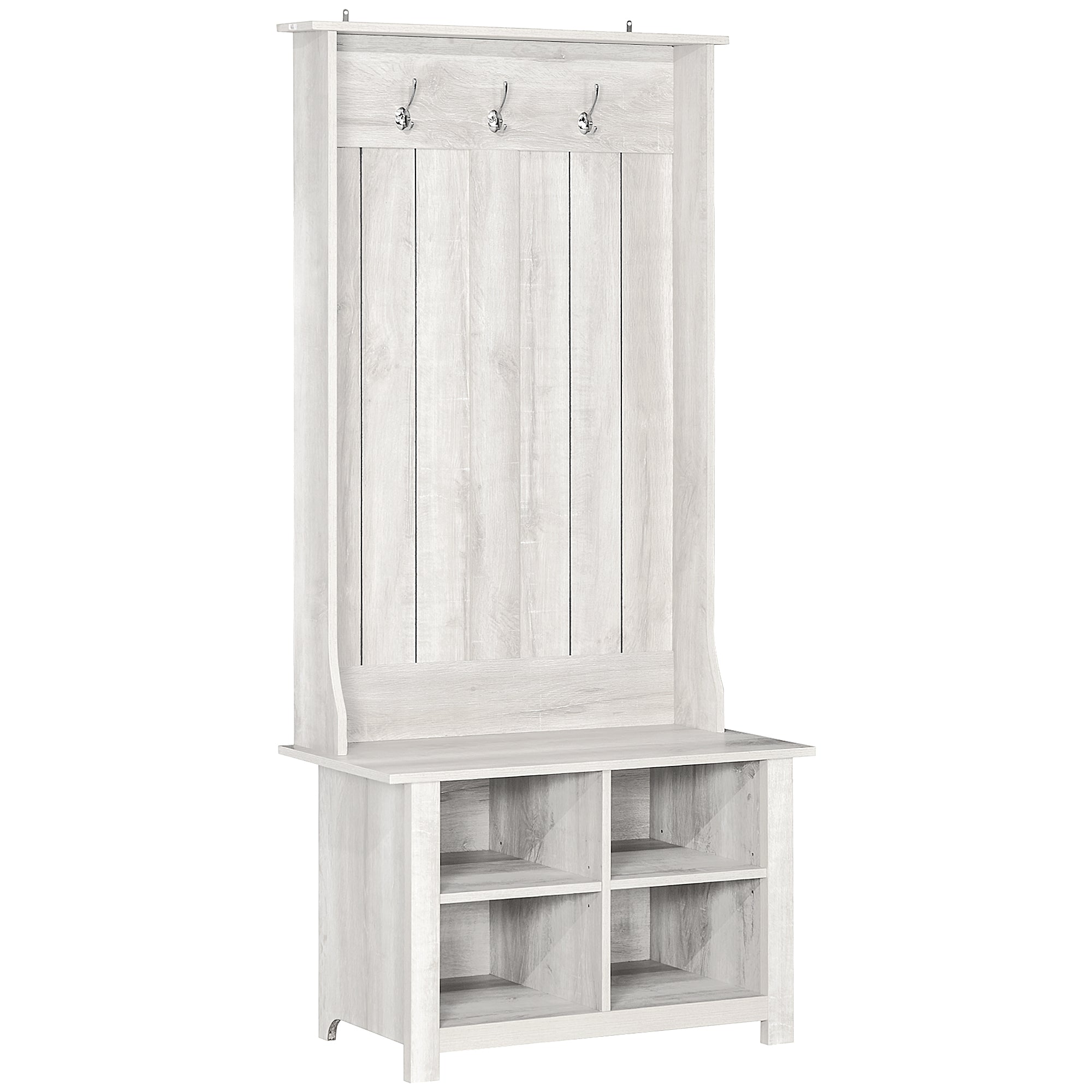 Hall Tree with Shoe Storage Bench for Living Room Distressed White