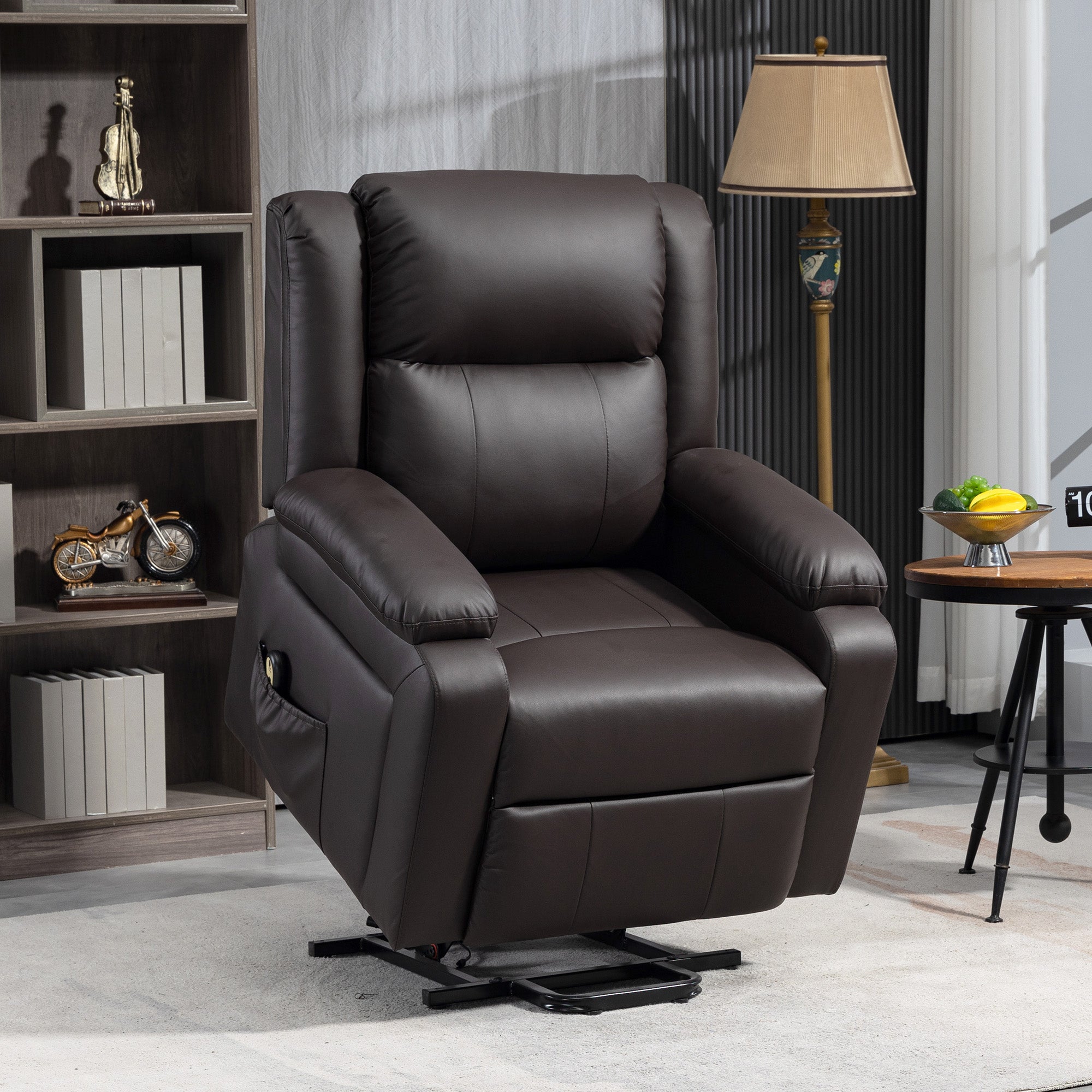 HOMCOM Power Lift Chair, PU Leather Upholstered Electric Recliner Chair for Seniors with Quick Assembly, Remote Control, Side Pockets, Brown