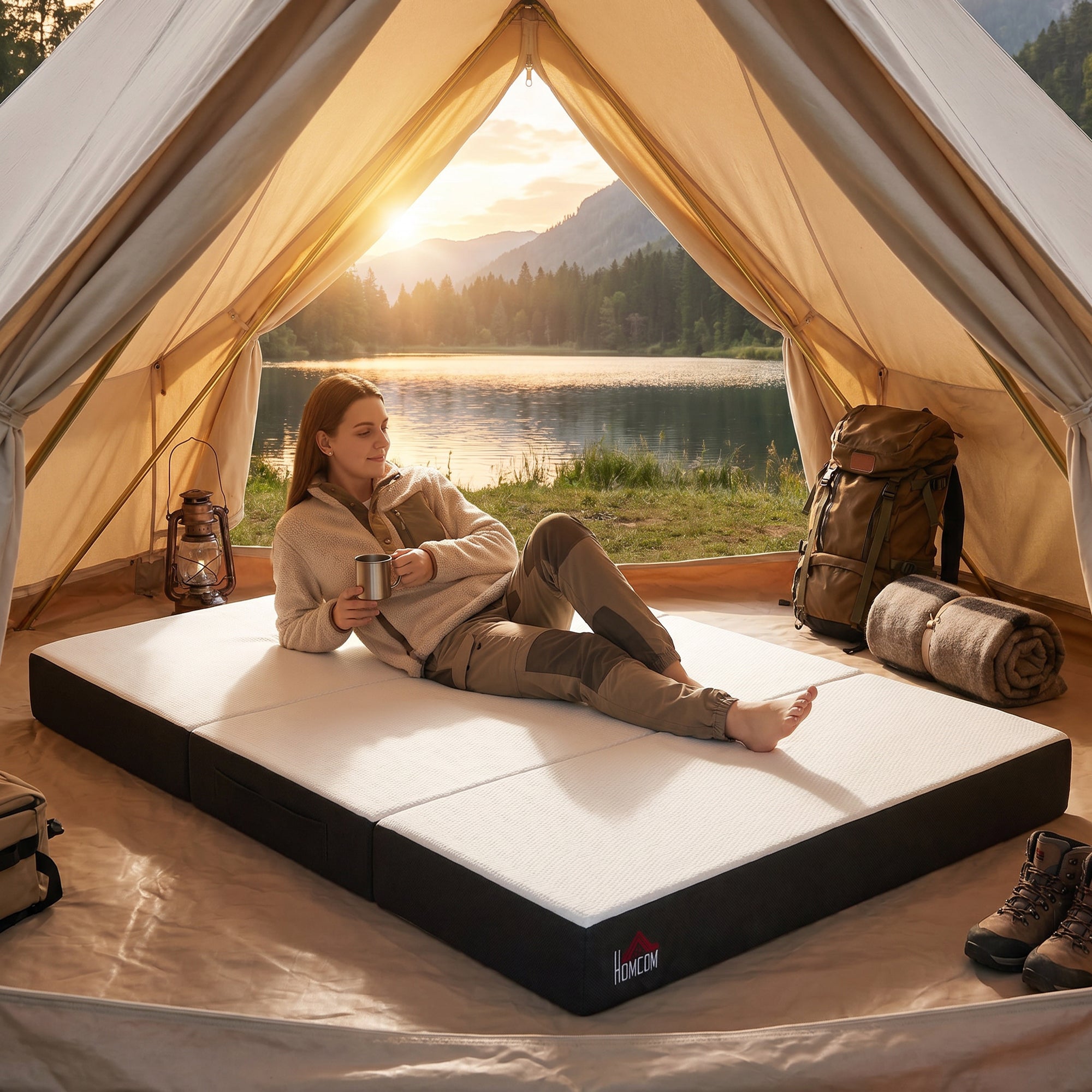 Trifold Mattress, 6 Inch Memory Foam Foldable Mattress, Full Portable Folding Floor Bed with Washable Cover, Cooling Gel Topper for Guest, Camping, RV, Travel, Yoga, Made in USA, 75" x 54" x 6"
