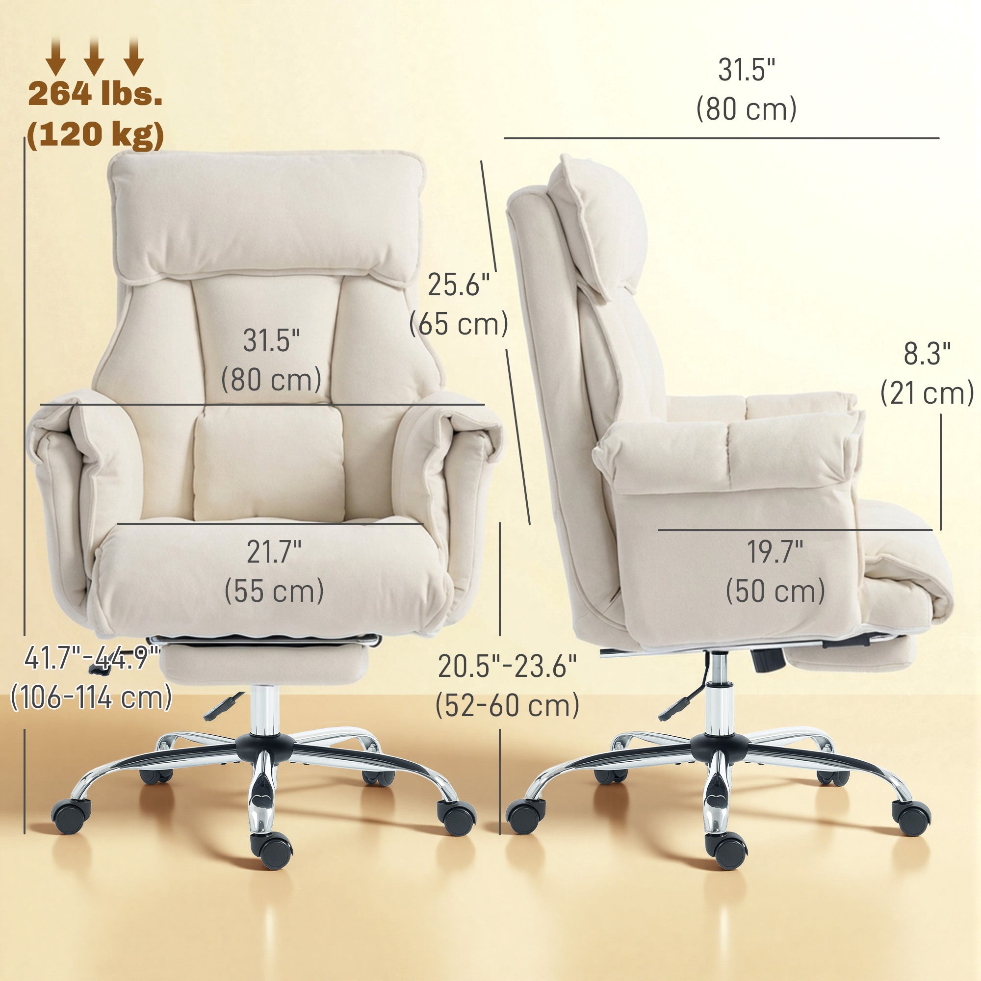 Executive Office Chair with Footrest, Reclining Swivel Computer Desk Chair with High Back, Double-layer Padding, Headrest, Adjustable Height, Rolling Wheels, Cream White