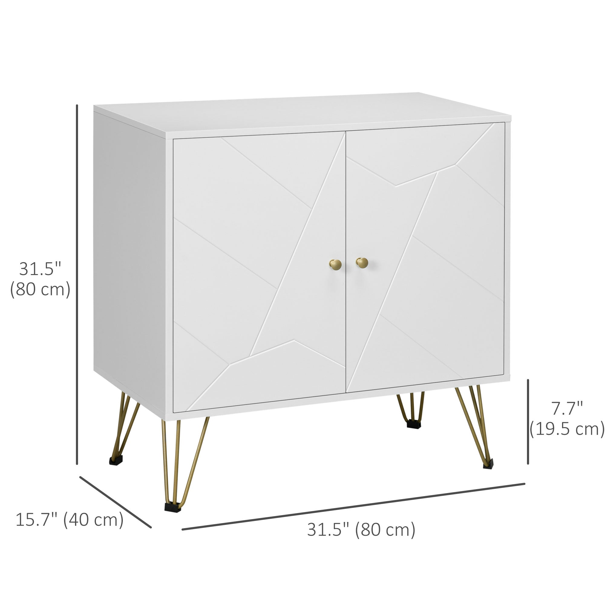 HOMCOM Modern Storage Cabinet with Double Doors, Sideboard Buffet Cabinet with Golden Hairpin Legs and Adjustable Shelves for Living Room, White