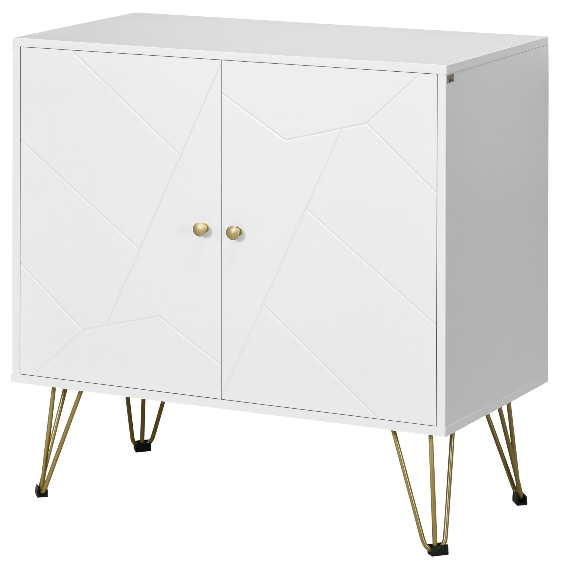 HOMCOM Modern Storage Cabinet with Double Doors, Sideboard Buffet Cabinet with Golden Hairpin Legs and Adjustable Shelves for Living Room, White