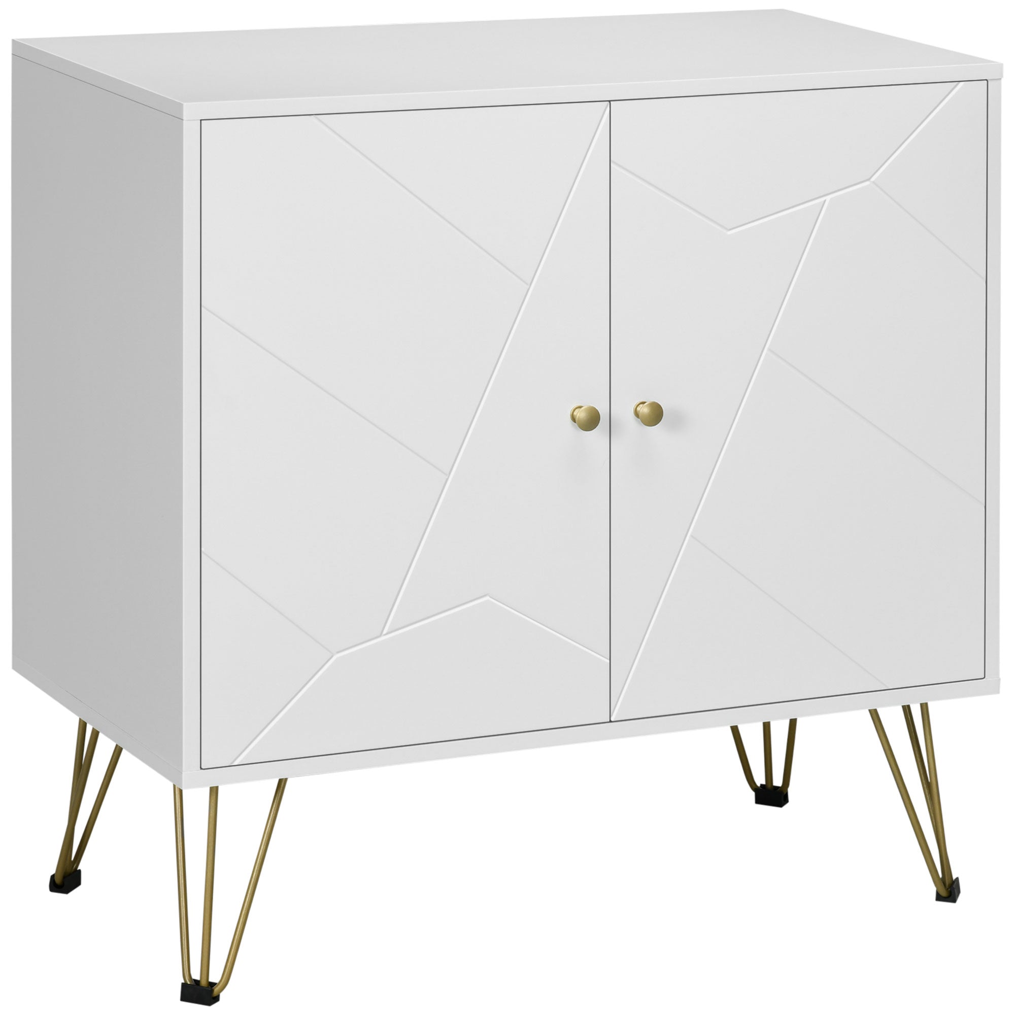 HOMCOM Modern Storage Cabinet with Double Doors, Sideboard Buffet Cabinet with Golden Hairpin Legs and Adjustable Shelves for Living Room, White