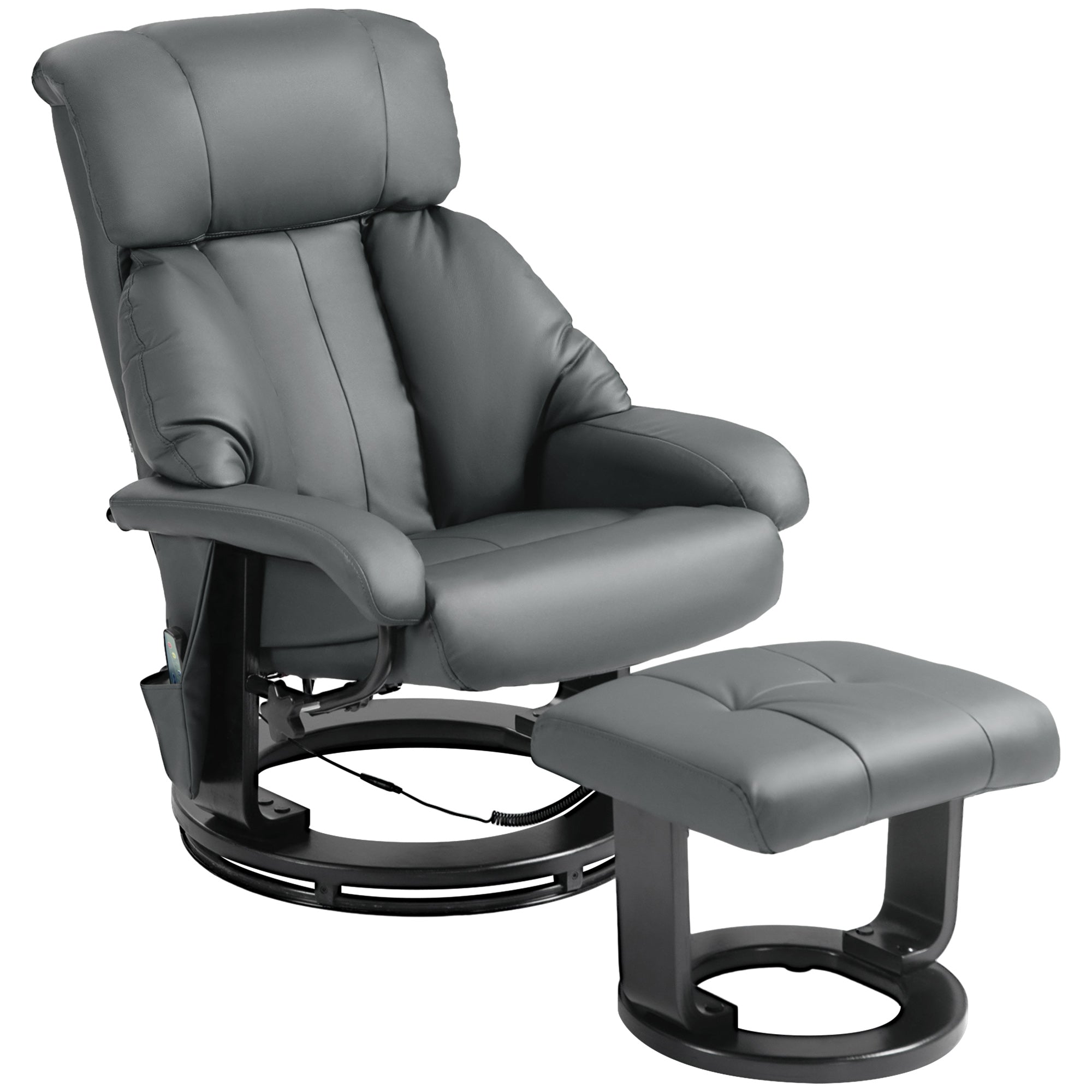 Massage Recliner Chair with Ottoman, 360° Swivel Recliner and Footstool, 10-Point Vibration, PU Leather Reclining Chair with Remote Control, Gray