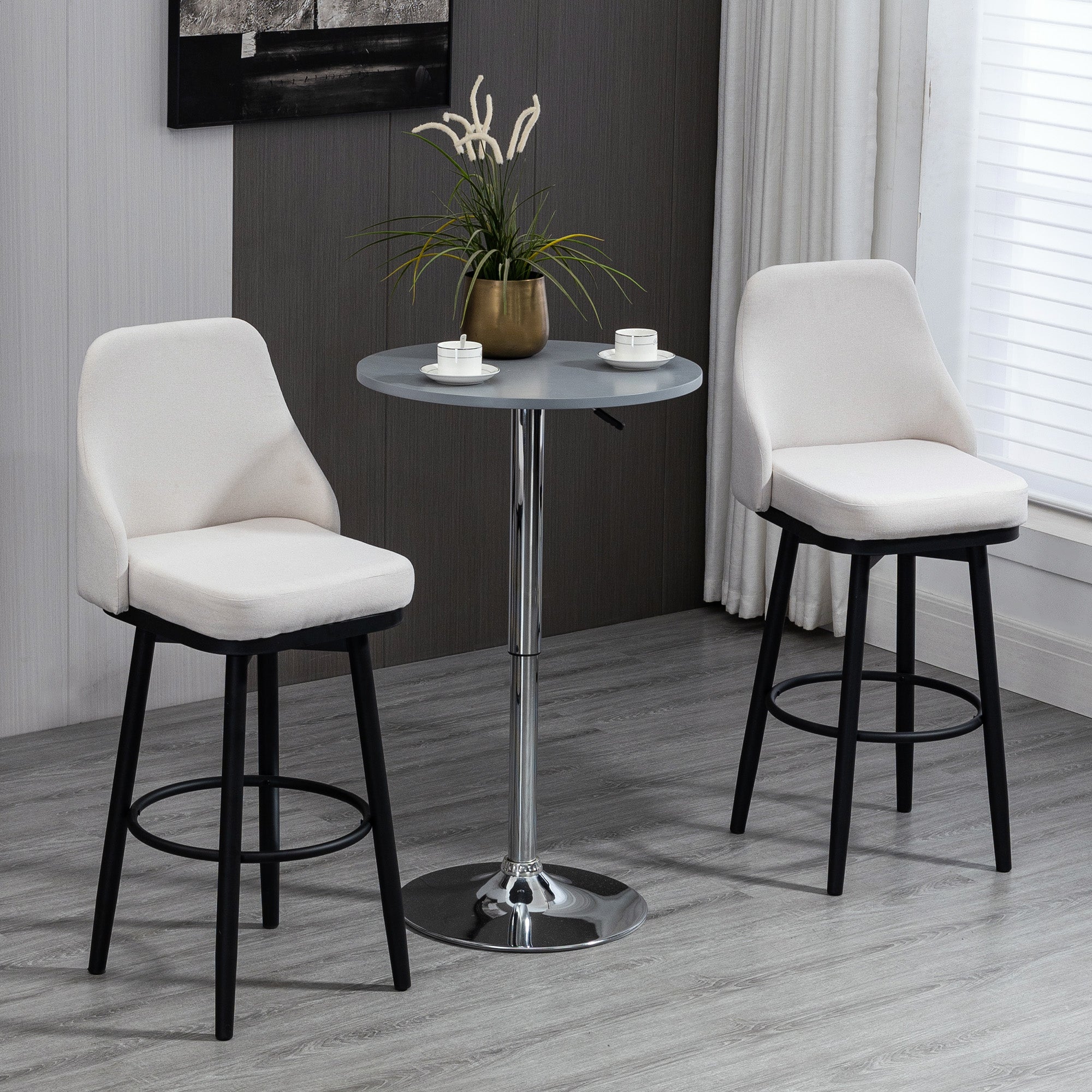 HOMCOM Bar Height Bar Stools Set of 2, 360° Swivel Barstools, Upholstered Extra Tall Bar Chair with 30" Seat Height and Steel Legs, Cream White