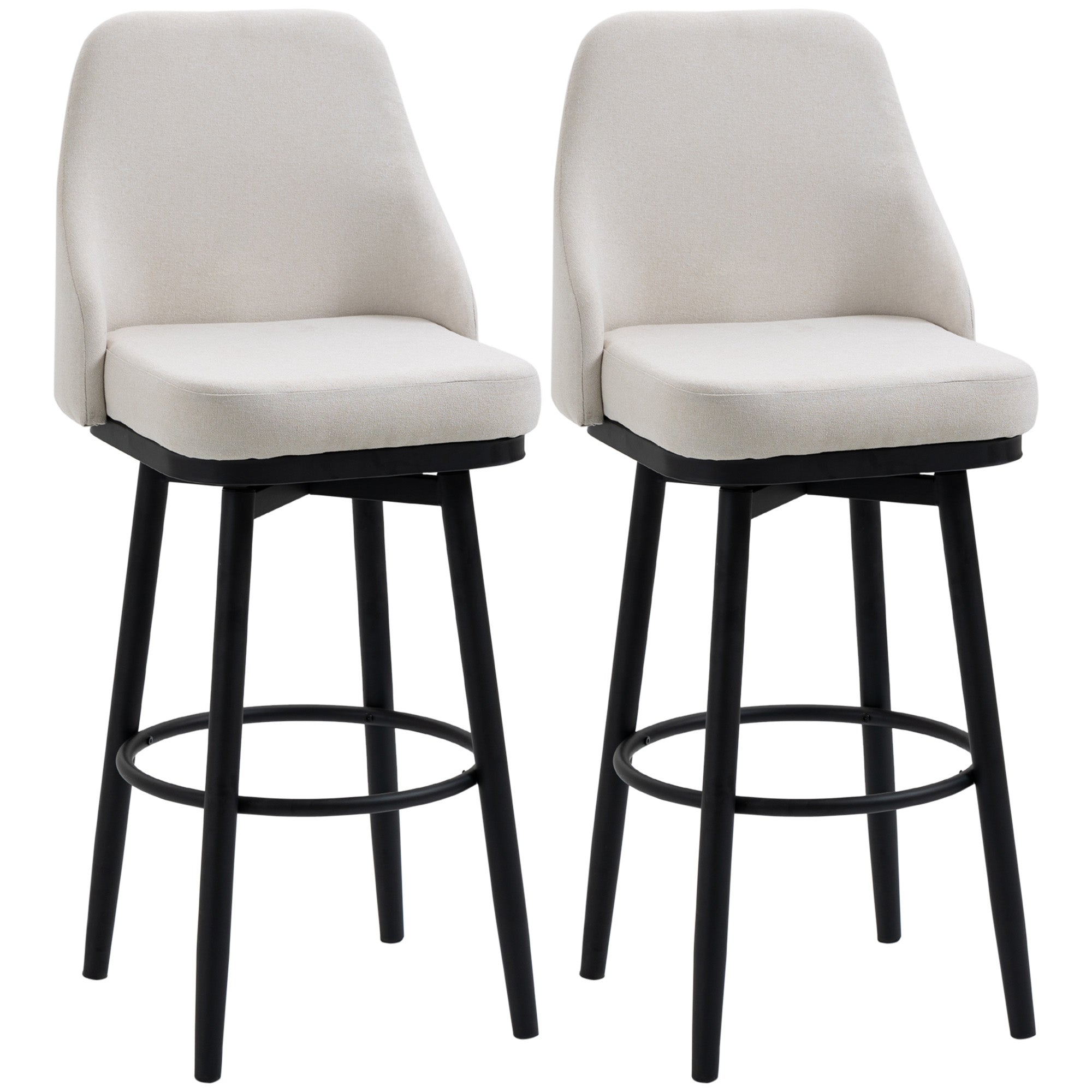 Bar Height Stools Set of 2 Modern 360?? Swivel 29.5" Upholstered Kitchen Chairs Cream White