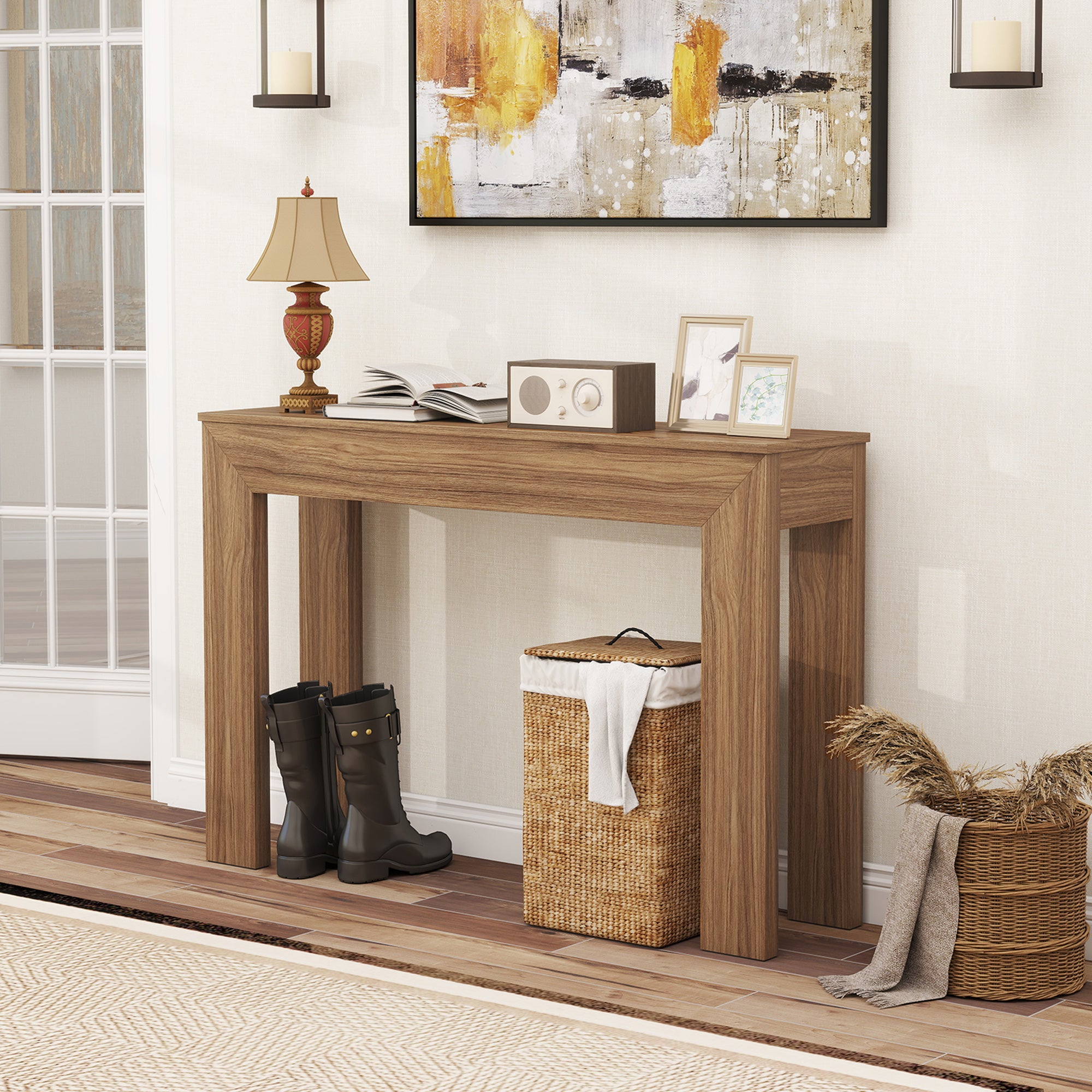 Modern Console Table, 47" Narrow Entryway Table for Living Room, Hallway, Walnut
