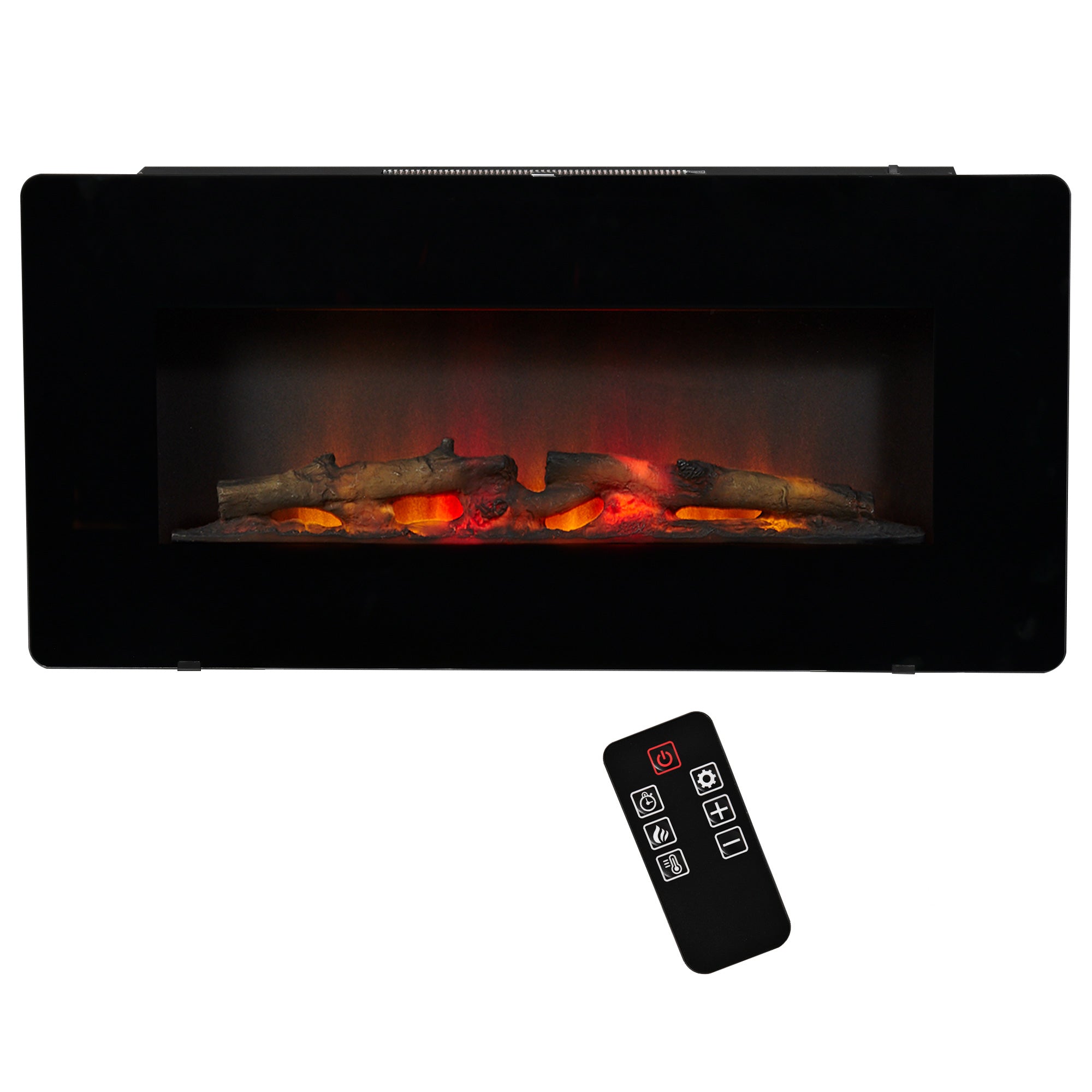 Electric Wall-Mounted Fireplace Heater with Adjustable Flame Effect, Remote Control, Timer, 1800/2000W, Black