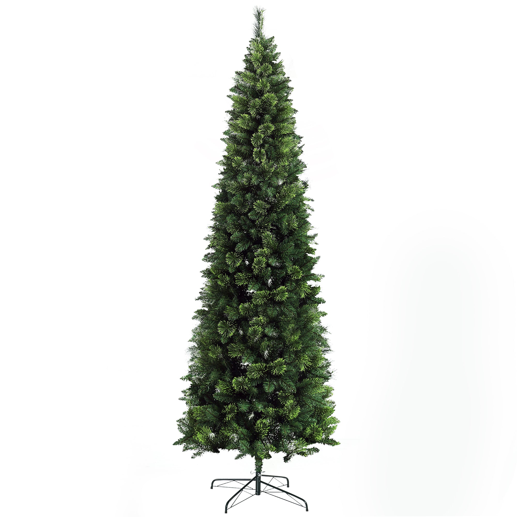 9' Artificial Pencil Christmas Trees, with Auto Open, Steel Base, Pine Needles, for Home Xmas Decoration